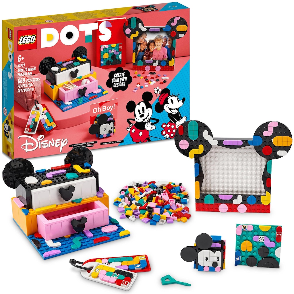 LEGO® Konstruktionsspielsteine »Micky & Minnie Kreativbox zum Schulanfang (41964), LEGO® DOTS«, (669 St.)