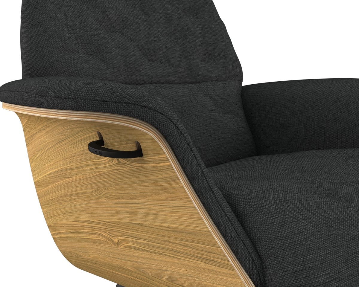 FLEXLUX Relaxsessel »Volden, Funktionsessel, Polstersessel, Armlehnen-, TV-Fernsehsessel«, Rücken- und Kopfteilverstellung, Drehbar, Fuß Schwarz Armlehne Walnuss