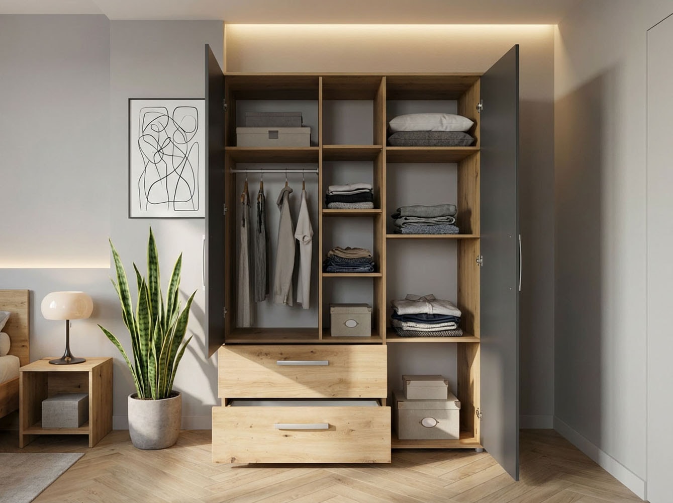 arthur berndt Jugendzimmer-Set »Alessio« Set, Bett und Kleiderschrank, 3 Stk. tlg. mit Melamin-Oberfläche