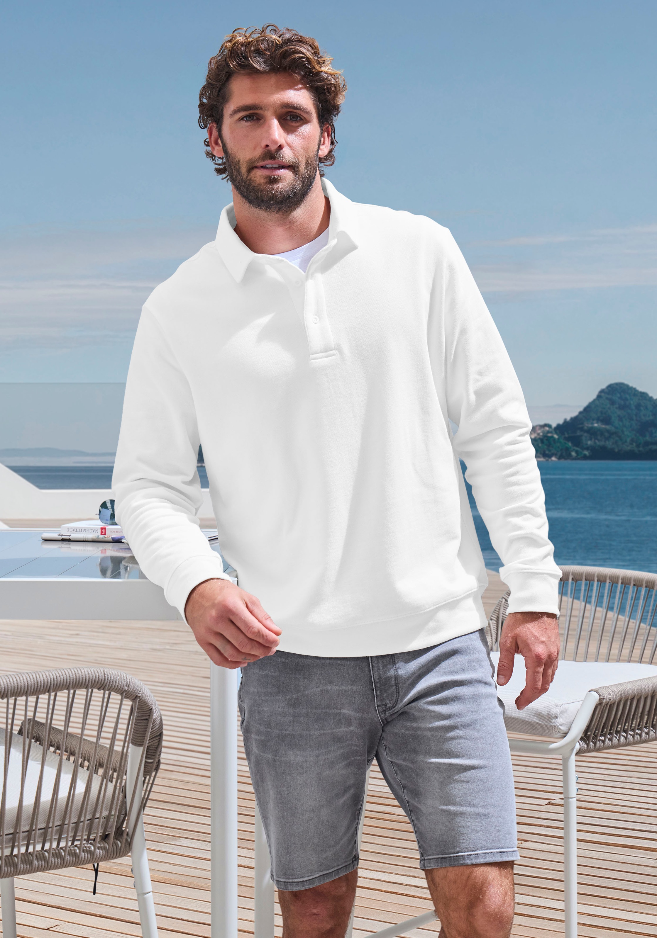 John Devin Sweatshirt, Langarm, Sweatshirt mit Polokragen, Baumwolle