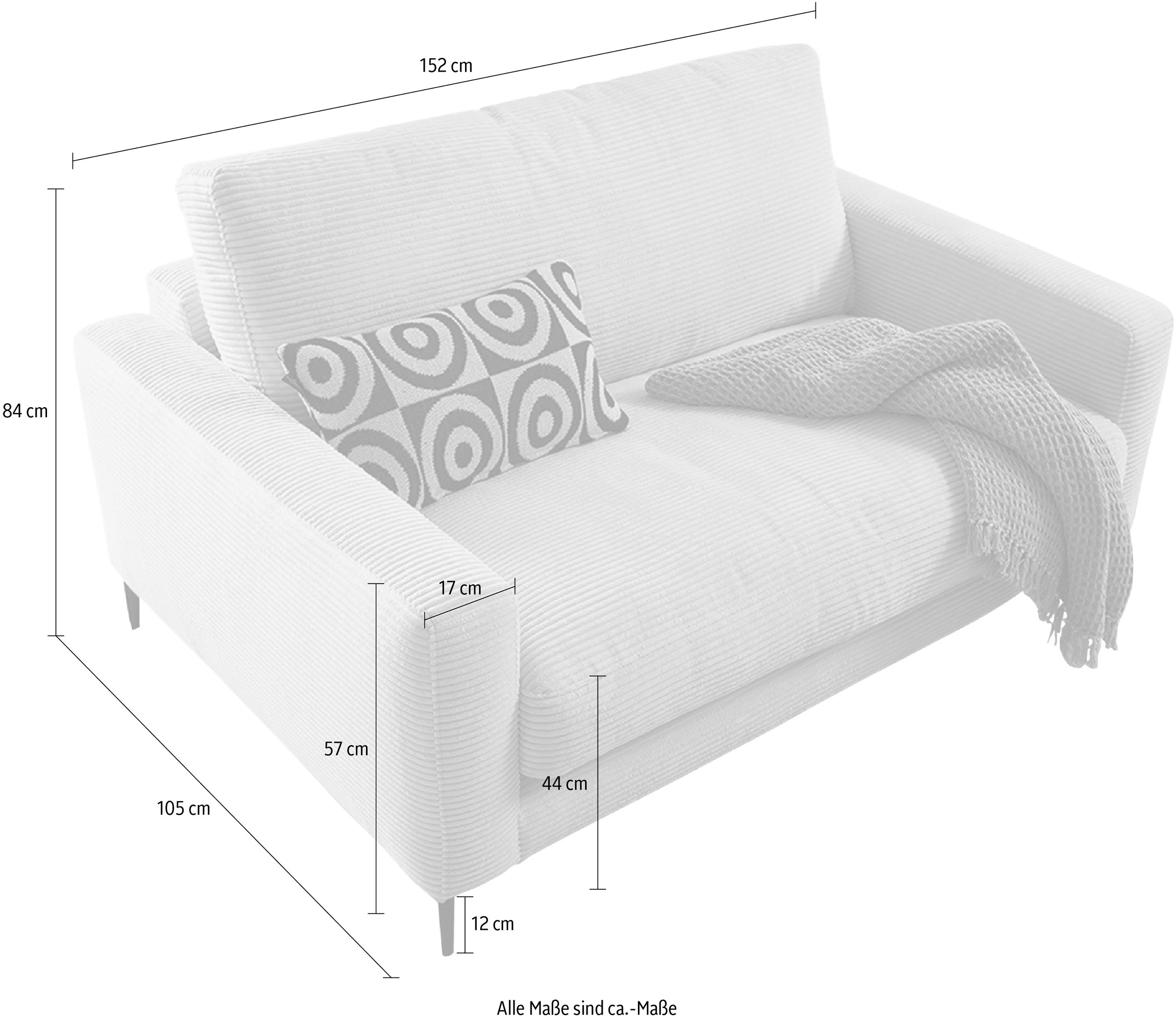 INOSIGN 1,5-Sitzer »Downtown B/T/H: 152/105/84 cm«, weicher Sitzkomfort, Cord, gemütliches Loungemöbel zum Relaxen