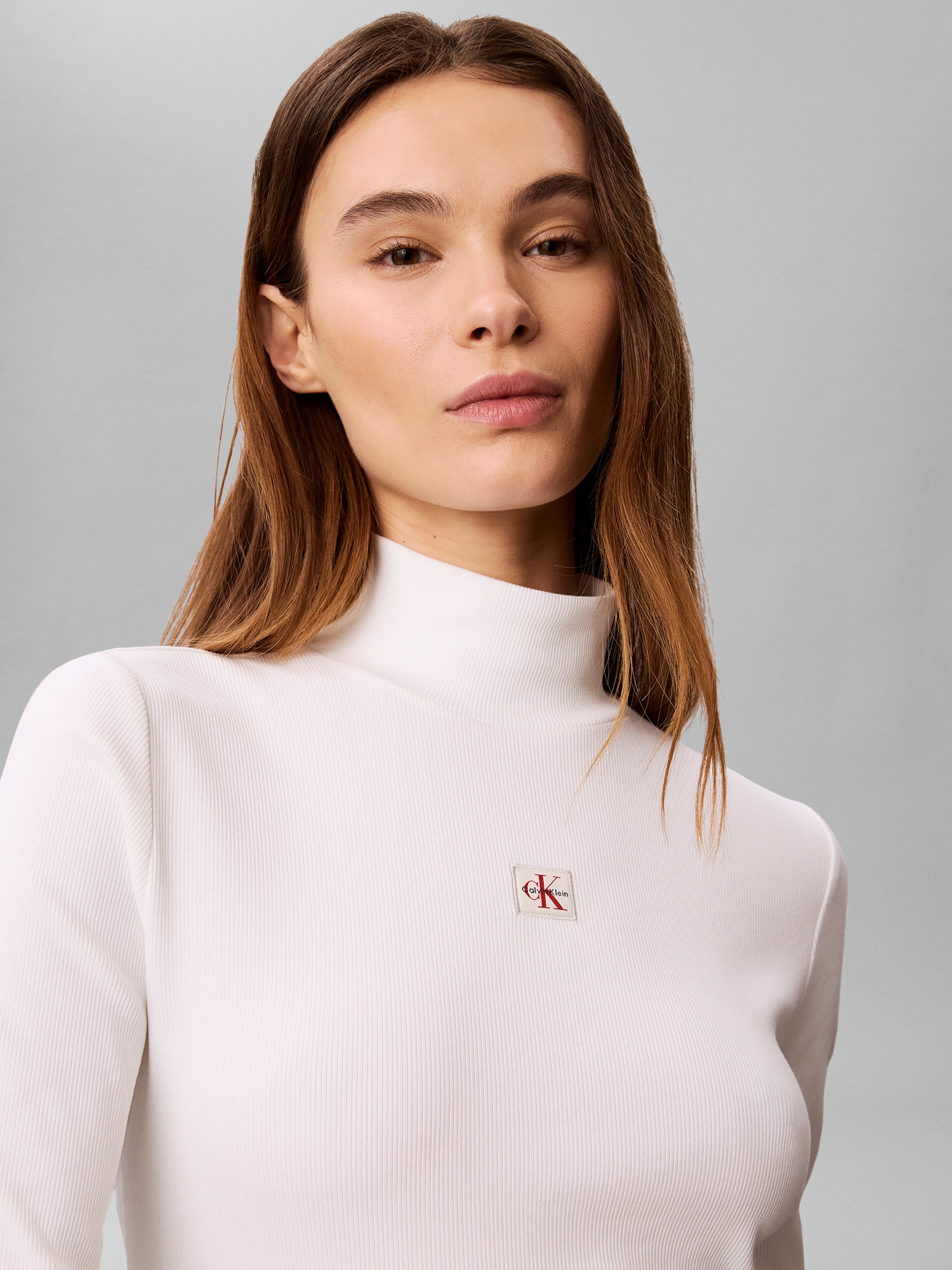 Calvin Klein Jeans Shirttop »LS WOVEN LABEL TURTLENECK« Mit Rundhalsausschnitt, regular fit