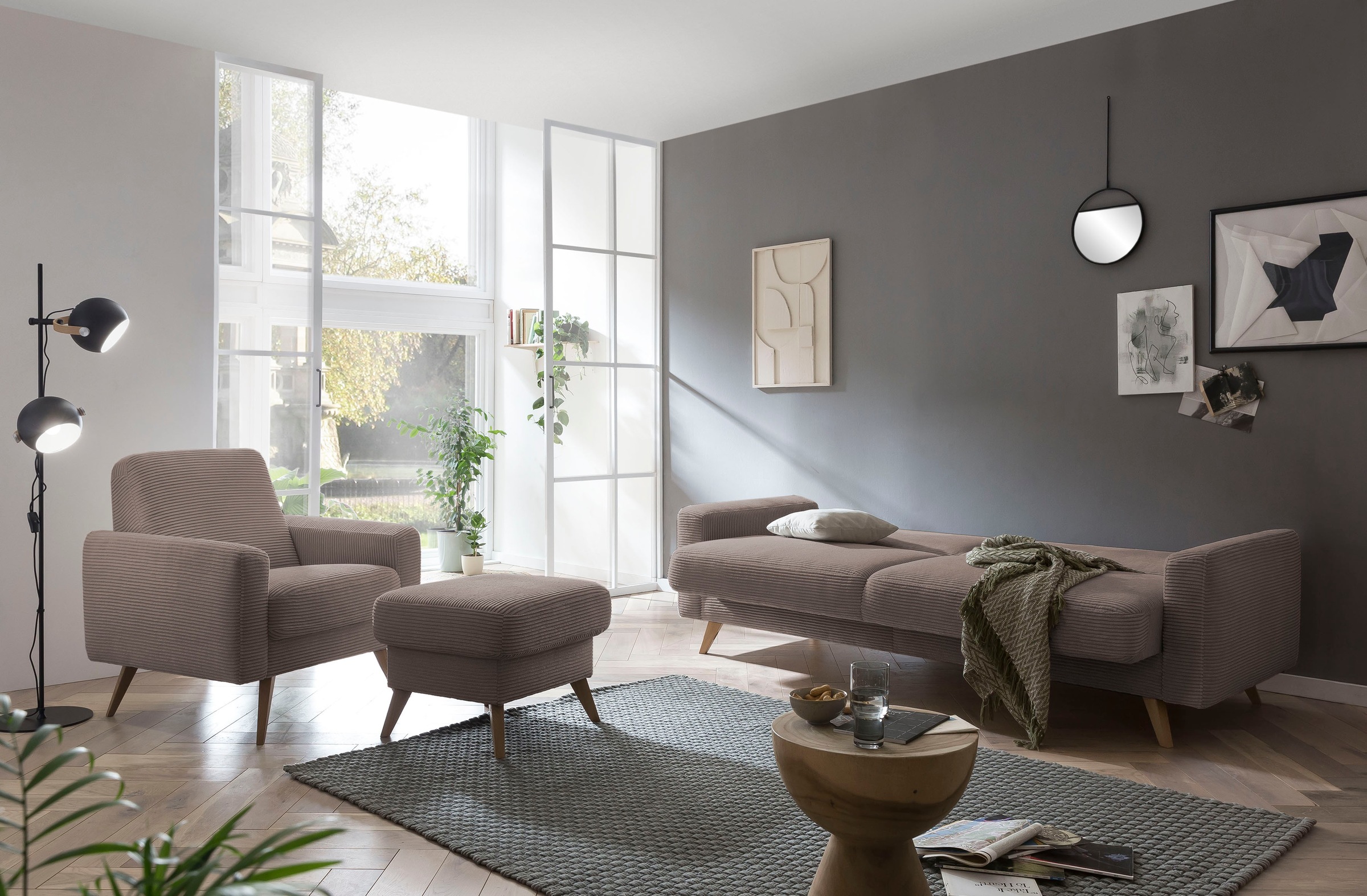 exxpo - sofa fashion 3-Sitzer »Samso, elegant und bequem, aktueller Cord Bezug, Kippcouch«, hochwertige Verarbeitung, Schlafsofa inkl. Bettfunktion und Bettkasten