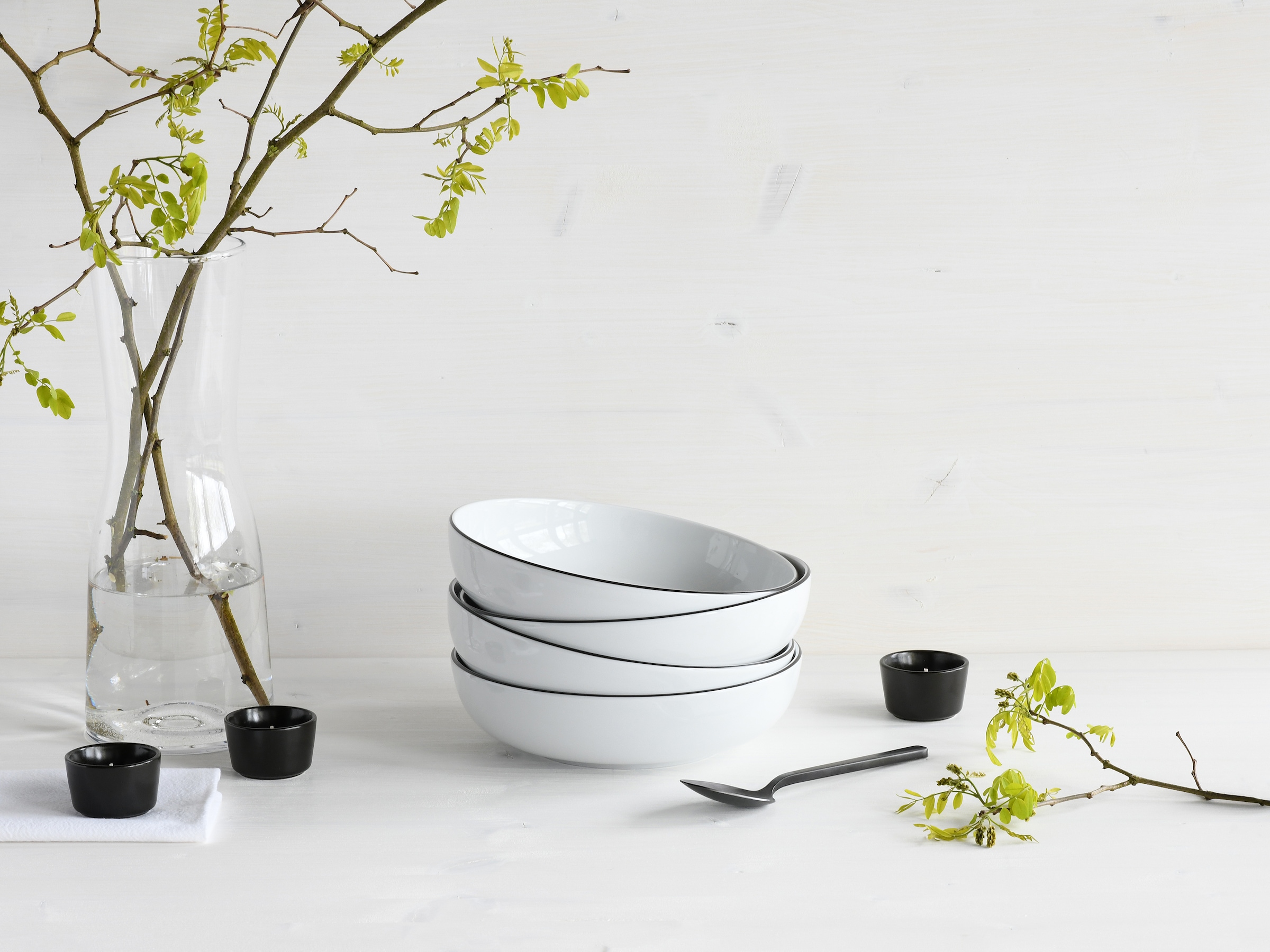 CreaTable Schale »Allround Black Line, Poke Bowl 21 cm 4-tlg« 4 Stk. aus Porzellan Daily Use, Zeitlos