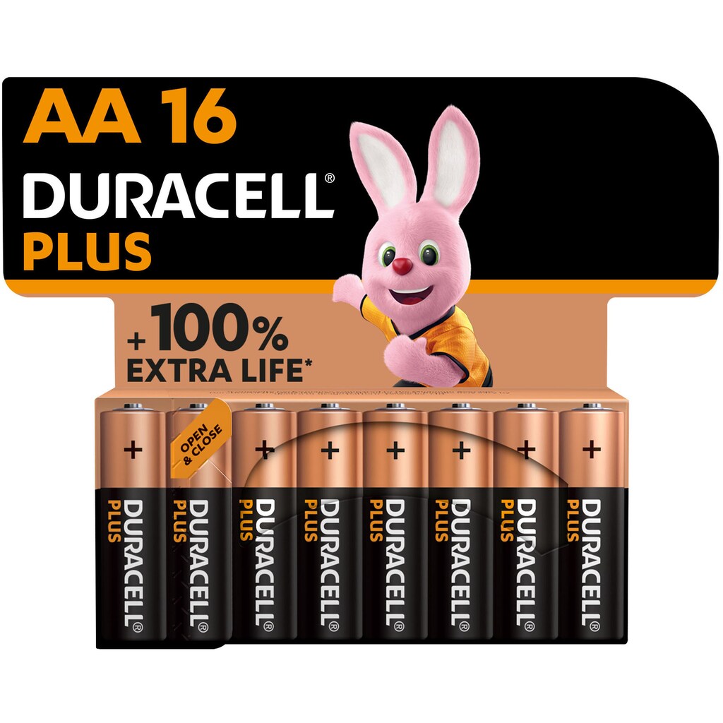 Duracell Batterie »NEU Plus AA Mignon Alkaline, 1.5V LR6 MN1500, 16er-Pack«, LR6, (Packung, 16 St.)