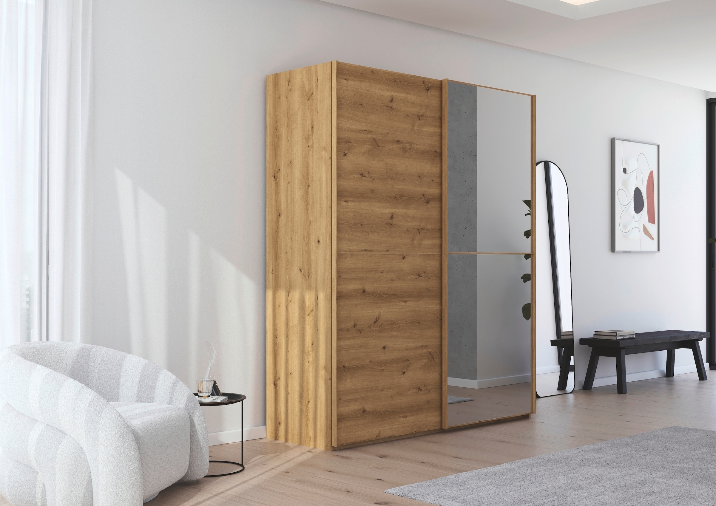 rauch Schwebetürenschrank »Kleiderschrank Schrank Garderobe Schlafzimmerschrank SCALE-DUO« edle zweigeteilte Türen, Spiegel und 3 Zierleisten MADE IN GERMANY