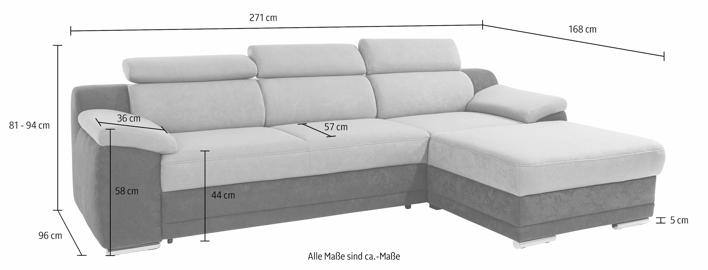 sit&more Ecksofa Xenia L-Form, mit Kopfteilverstellung, wahlweise mit Bettfunktion