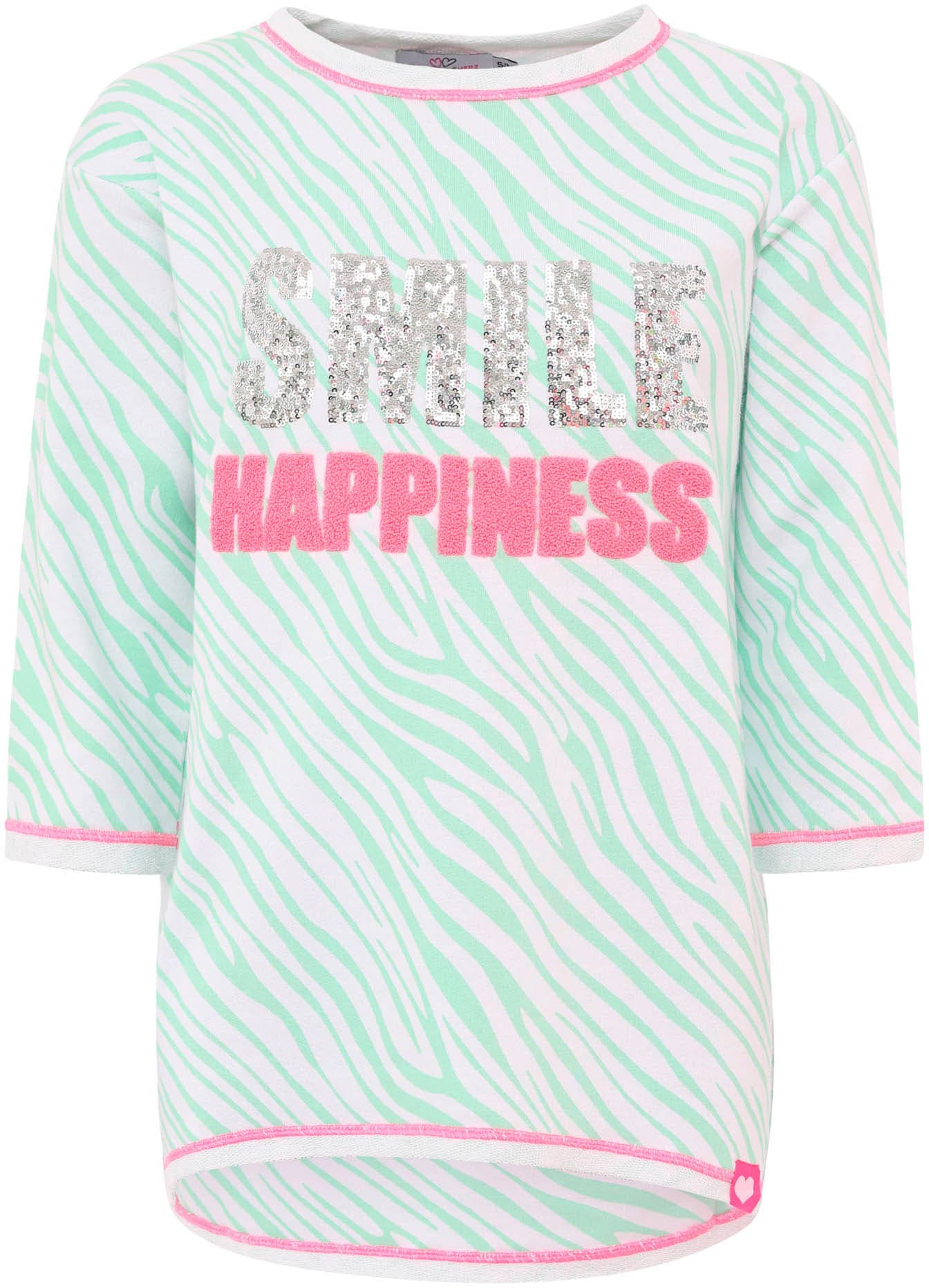 Zwillingsherz Langarmshirt »"SMILE Happiness"«, mit Zebramuster und Frontmotiv, mit 3/4 Arm