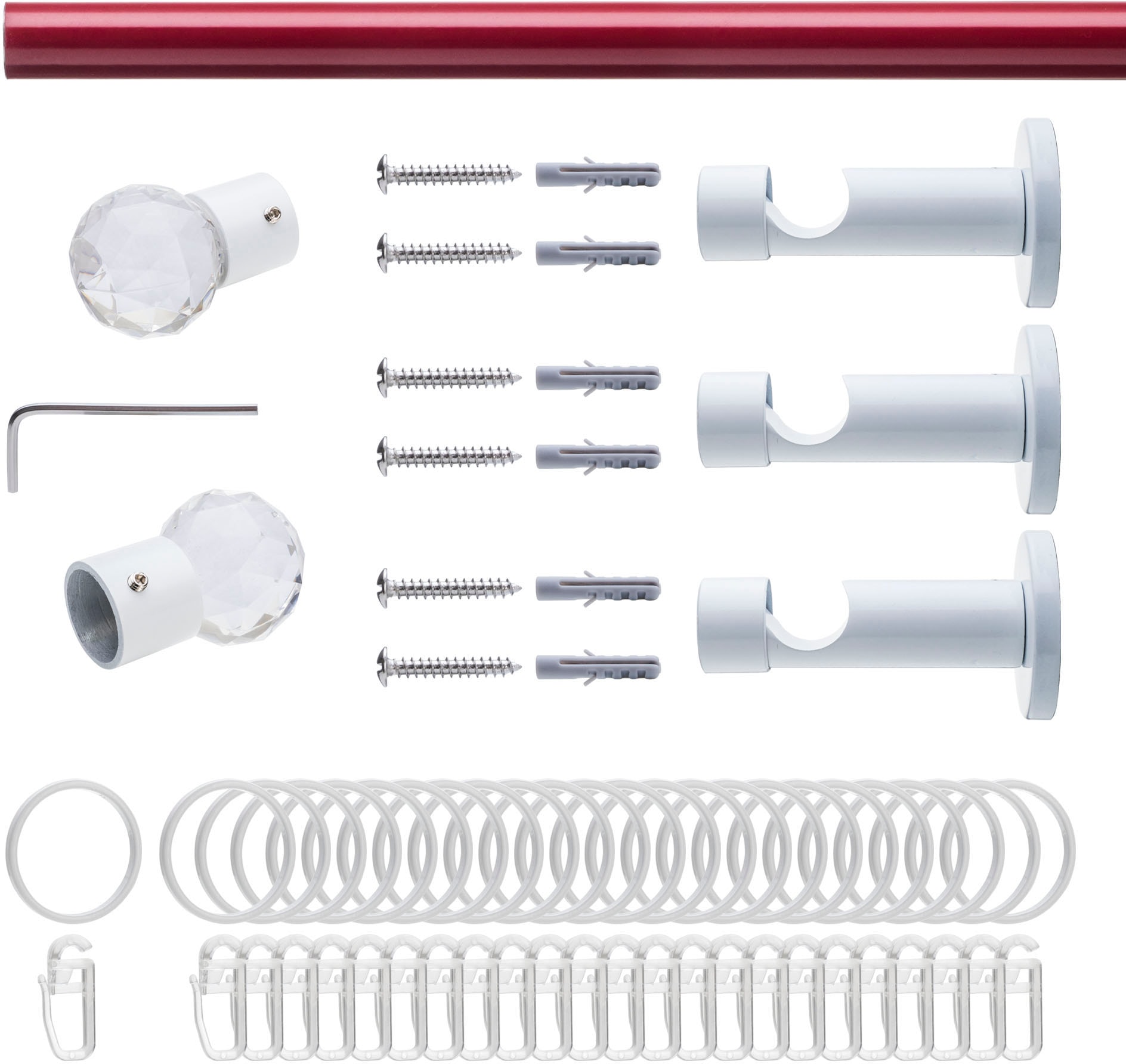 Liedeco Gardinenstange »Fertigstilgarnitur 20 mm Power Celebration Facettkugel«, 1 läufig-läufig, Fixmaß, Gardinenstange Komplett, Farbkombination