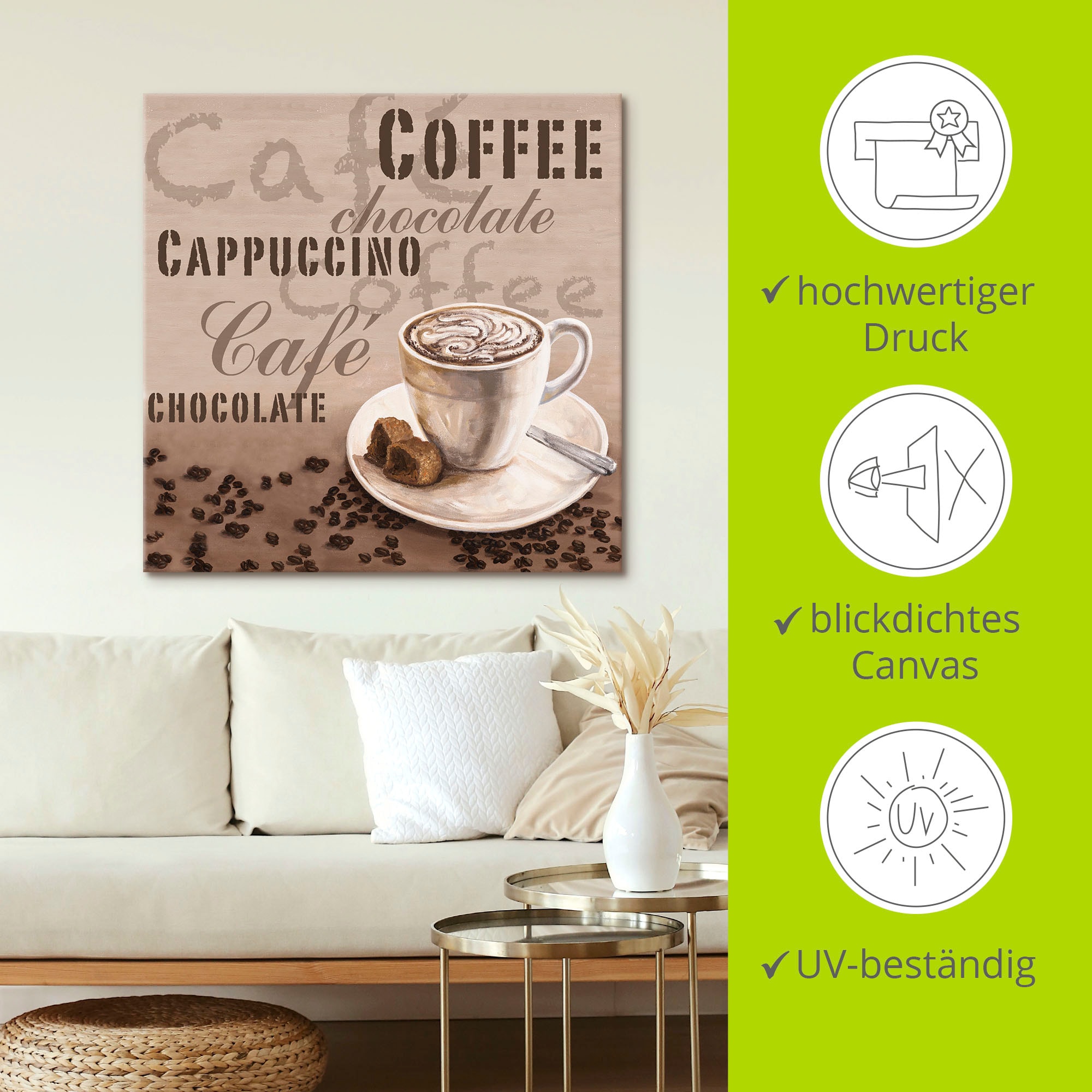 Artland Leinwandbild »Schokolade - Cappucino« Getränke 1 Stk. tlg. auf Holzrahmen gespannt