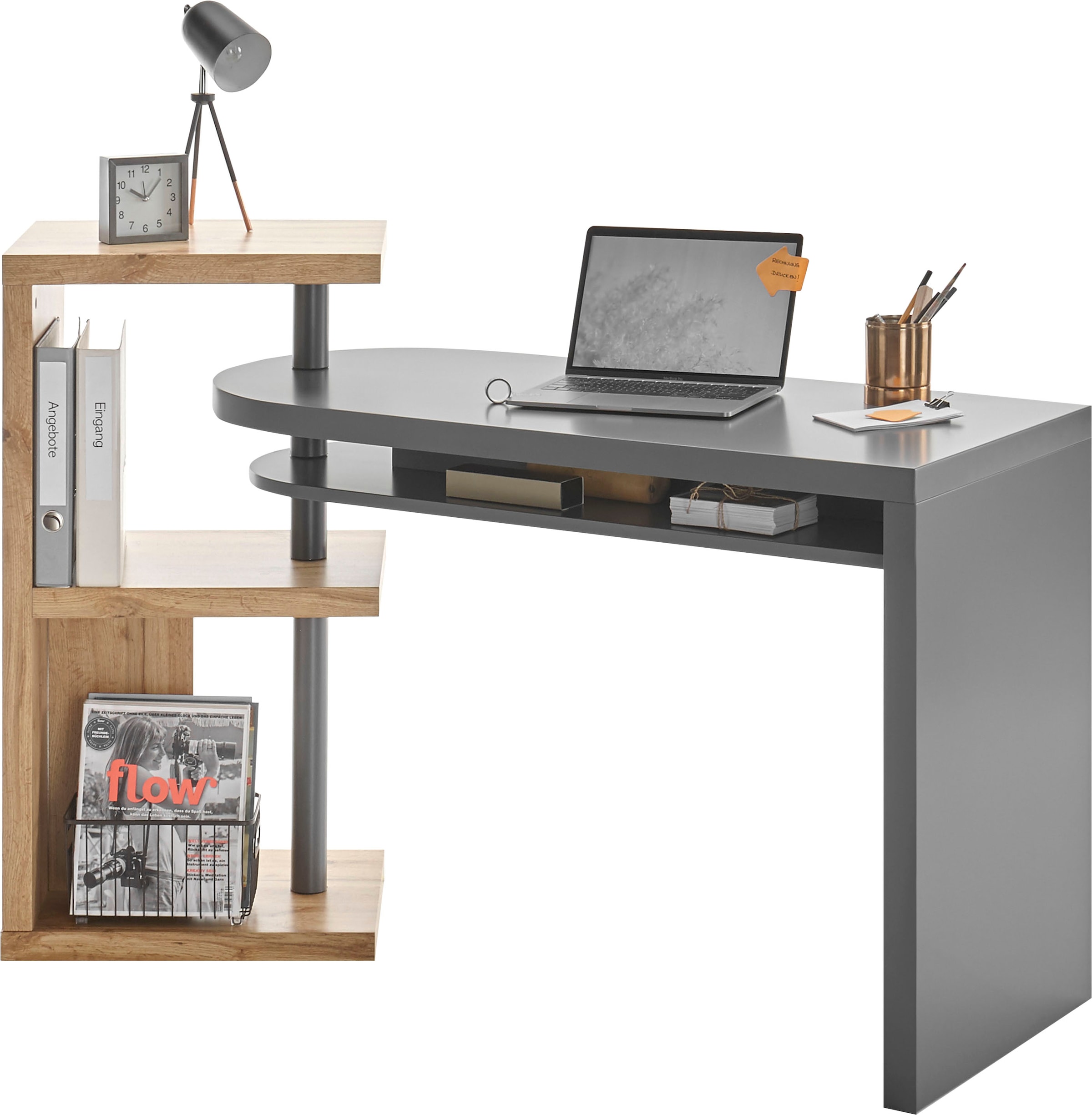 MCA furniture Schreibtisch »Moura«, mit Regalelment weiß hochglanz,  Tischplatte schwenkbar, Breite 145 cm bequem bestellen