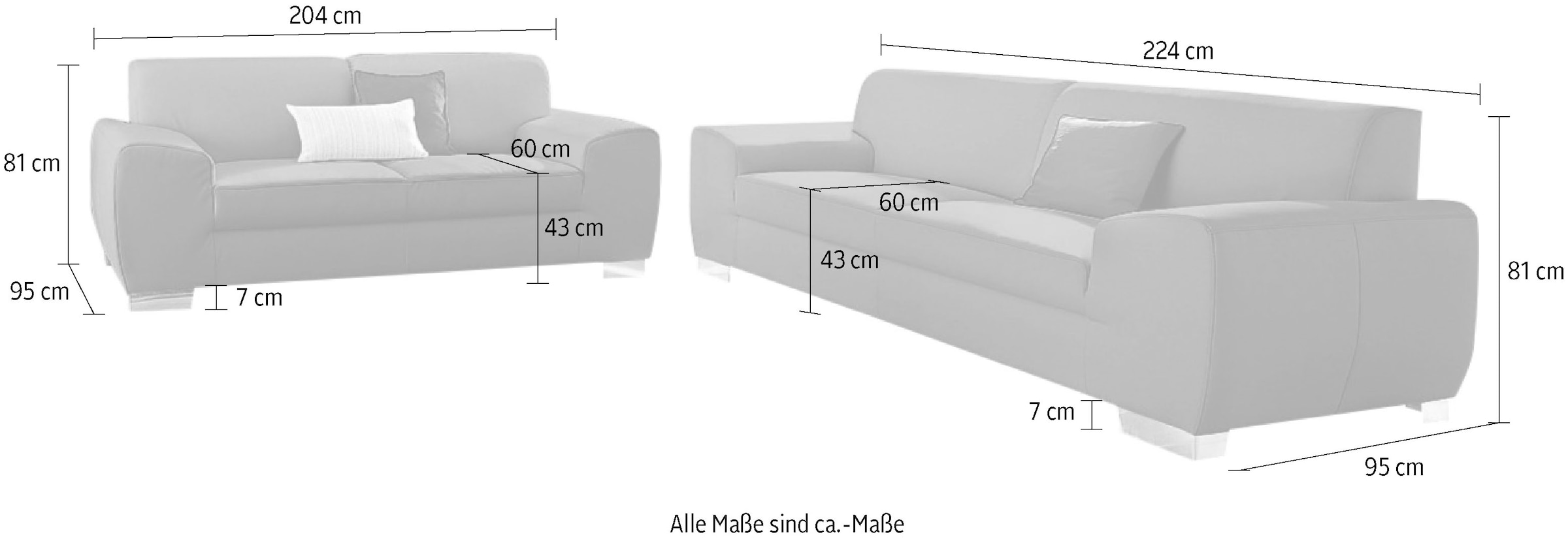 DOMO collection Polstergarnitur »Ricardo kubisch, modern und elegant, bequemes Sofa« Set, 2 Stk. tlg. Set: 2-Sitzer und 2,5-Sitzer