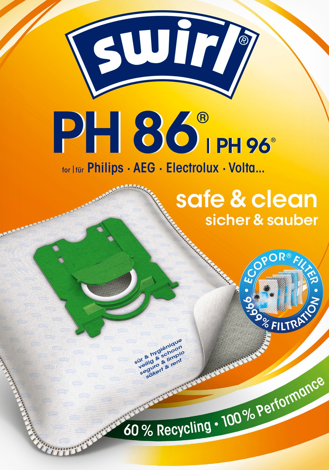 Swirl Staubsaugerbeutel »Swirl® PH 86/96 EcoPor® XL Vorteilspack Staubsaugerbeutel für Philips«, (Packung, 11 St.)