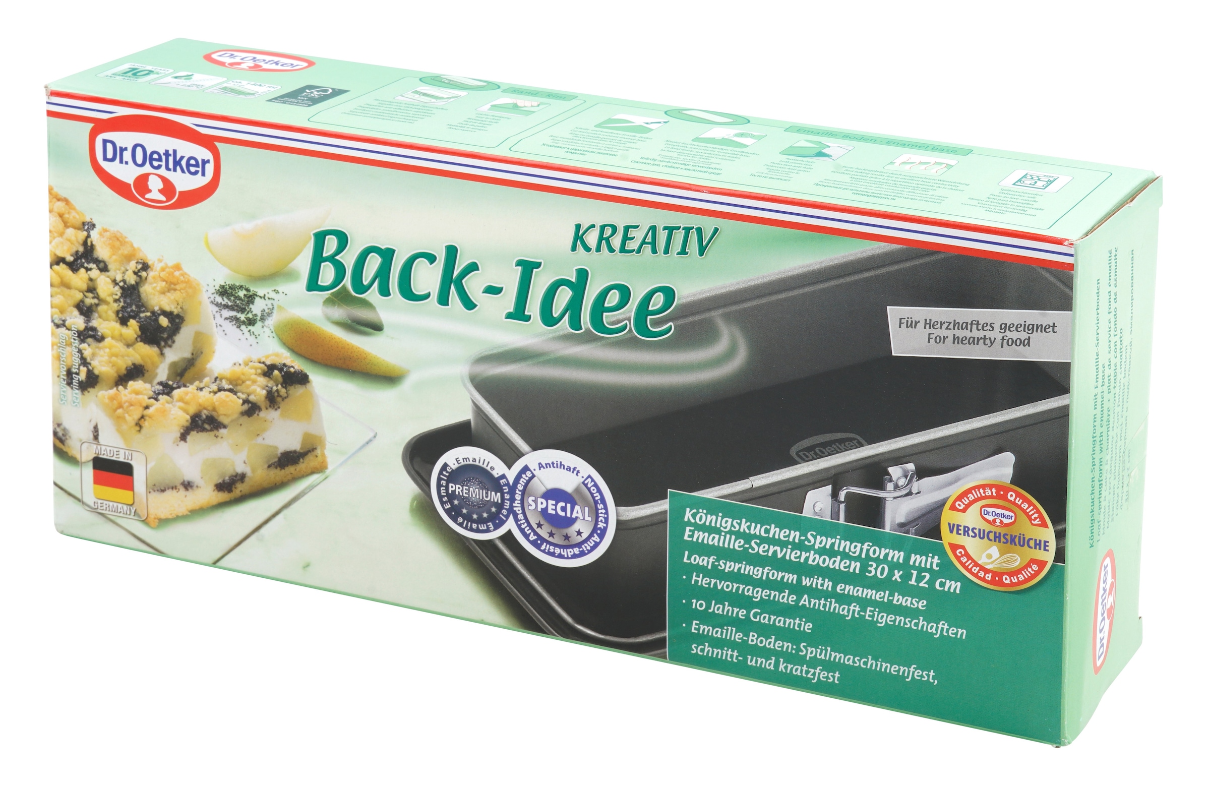 Dr. Oetker Kastenform »Back-Idee, rechteckige Springform mit Emaille-Servierboden, 30 cm«