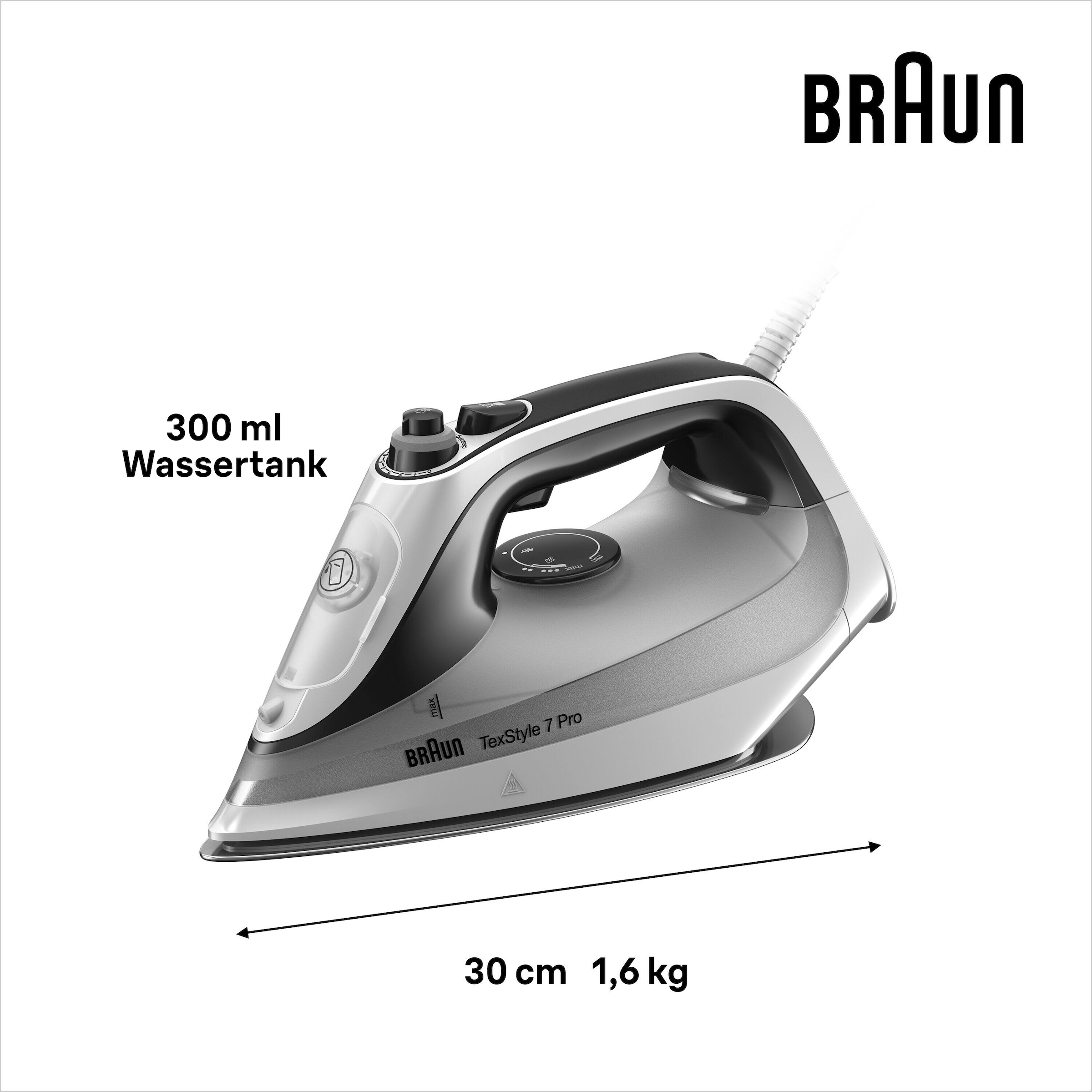 Braun Dampfbügeleisen »TexStyle 7 SI 7149 WB - 2.900 W, 220 g Dampfstoß, 300 ml Wassertank«, 2900 W, 50 g Dampfmenge, EloxalPlus Bügelsohle, autom. Sicherheitsabschaltung