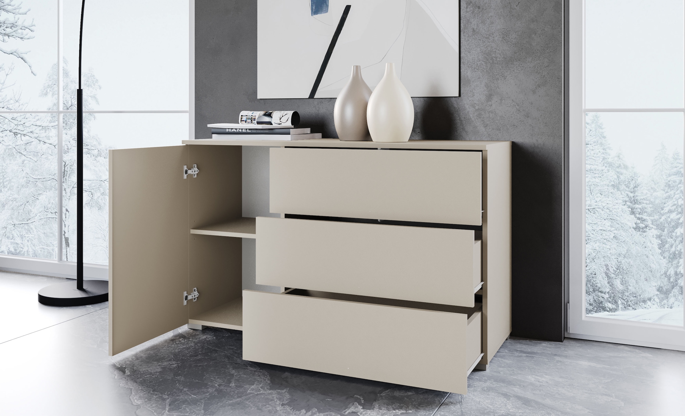 OTTO home Sideboard »PARIS« 1 Stk. tlg. Moderne 110cm breite grifflose Kommode, vielseitig einsetzbar