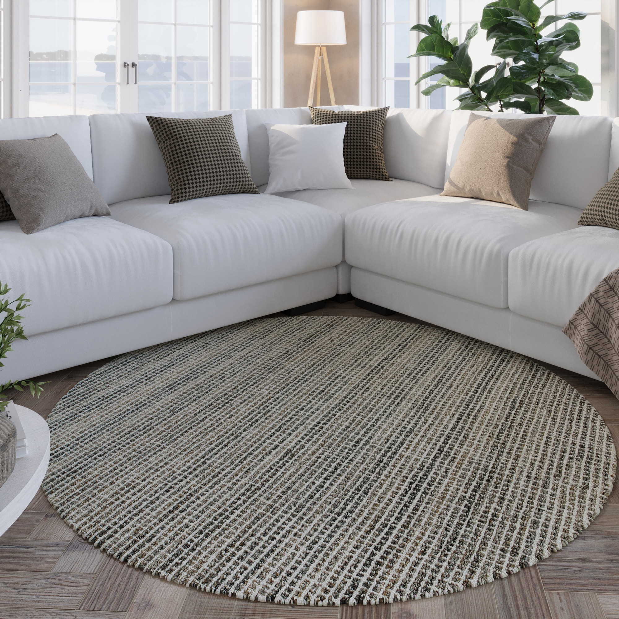 Wecon home Teppich »Hamptons FOURTEEN«, rund, 10 mm Höhe, Fasermix, Kurzflor, Wohnzimmer, Schlafzimmer, elegant, Karo-Muster