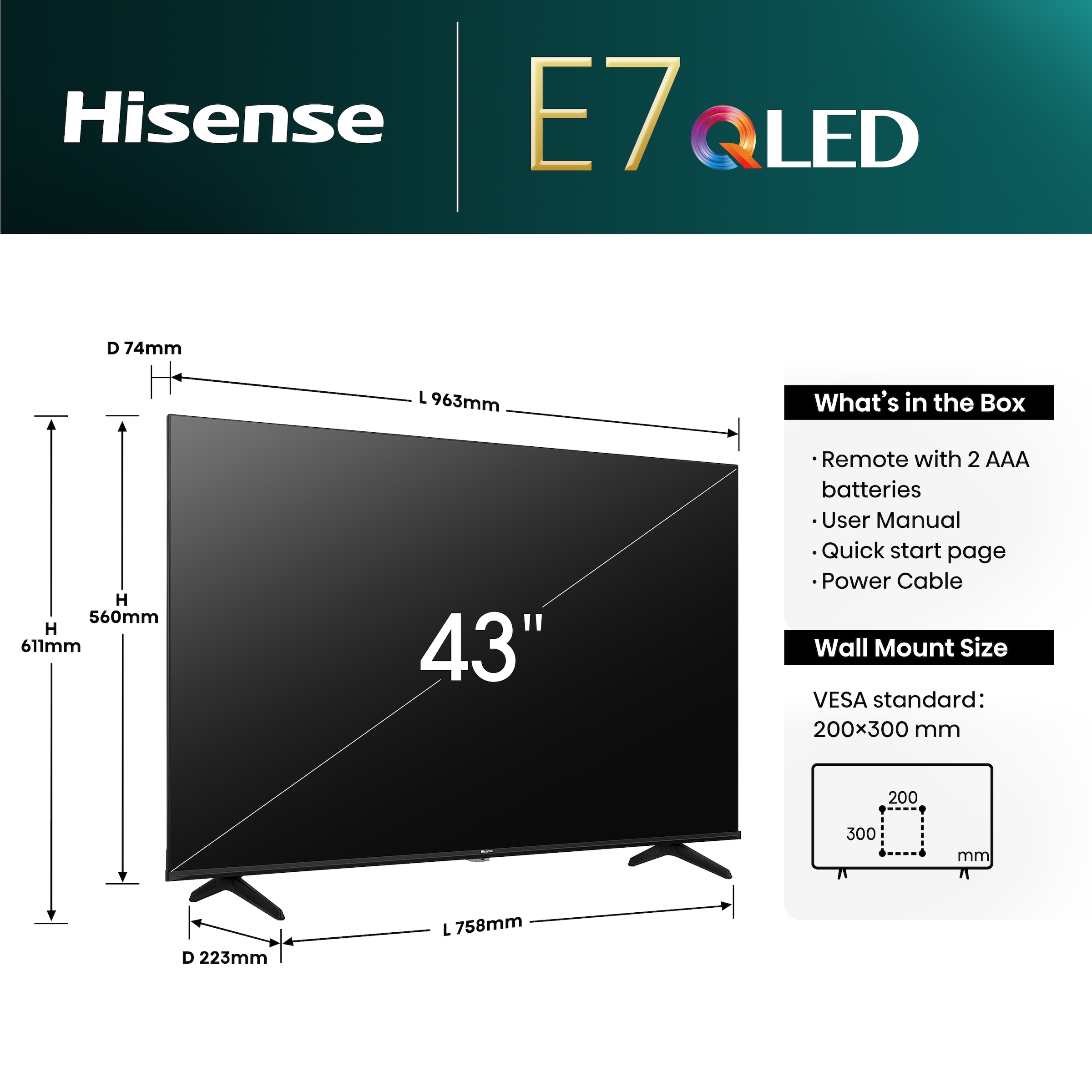 Hisense QLED-Fernseher »43E77NQ«, 4K Ultra HD, Smart-TV, 4K UHD, QLED