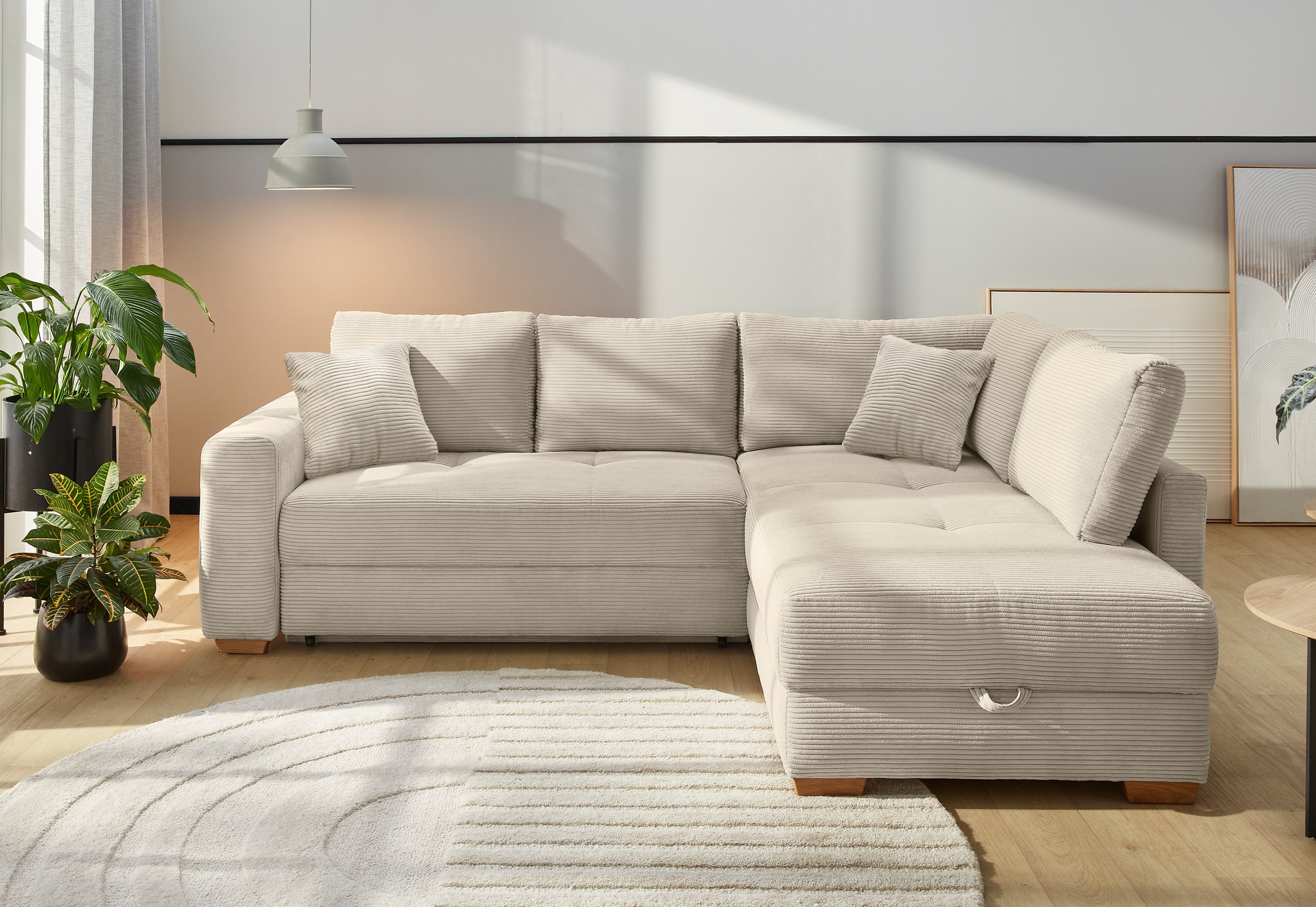 Jockenhöfer Gruppe Ecksofa "Sunset L-Form, B: 257 cm, Liegefl. 160x223 cm Dauerschlafsofa" Tonnentaschen-Federkern, Kaltschaumtopper, Bettkasten & Zierkissen