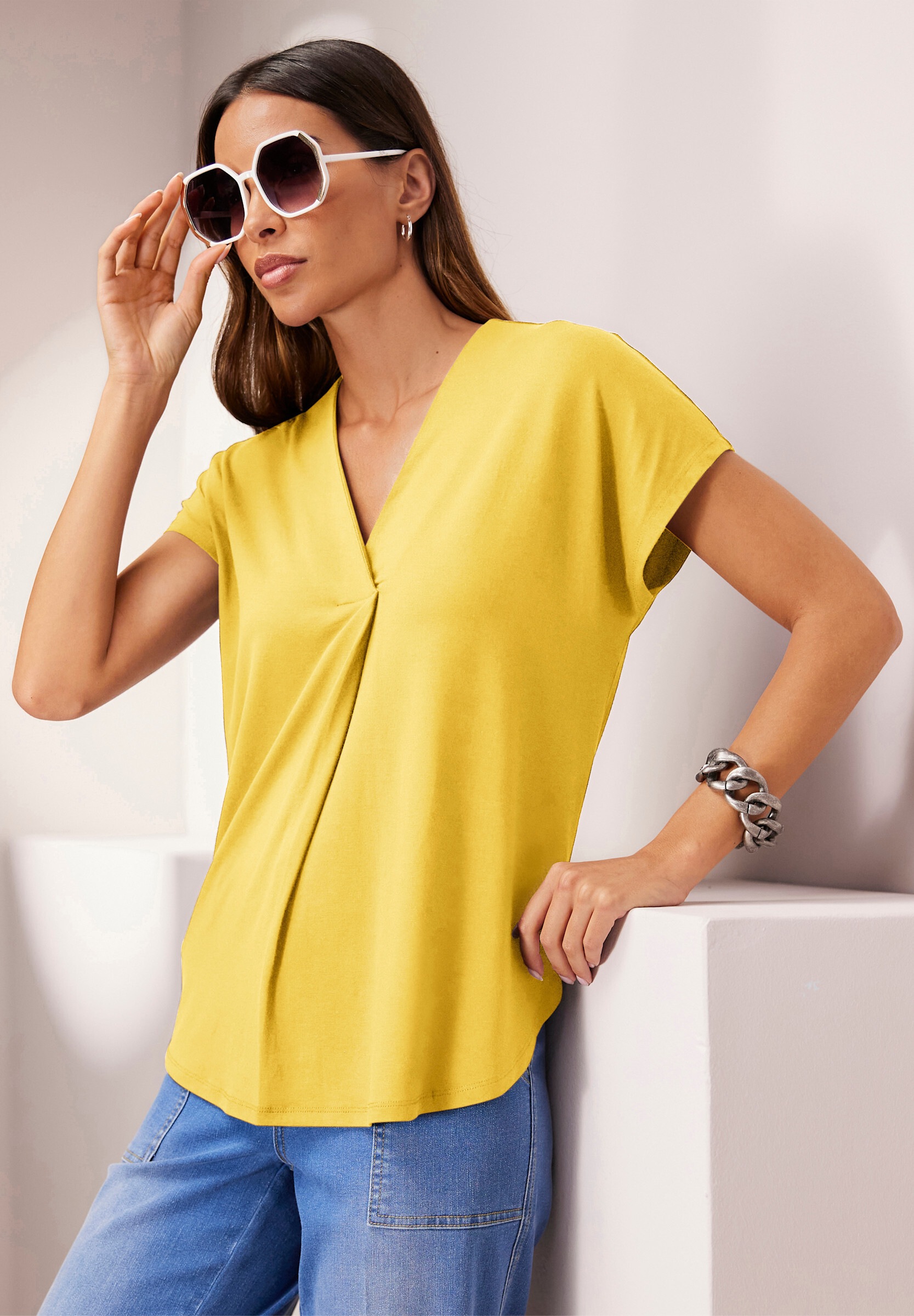 heine T-Shirt »Shirtbluse Kurzarmshirt mit V-Ausschnitt«