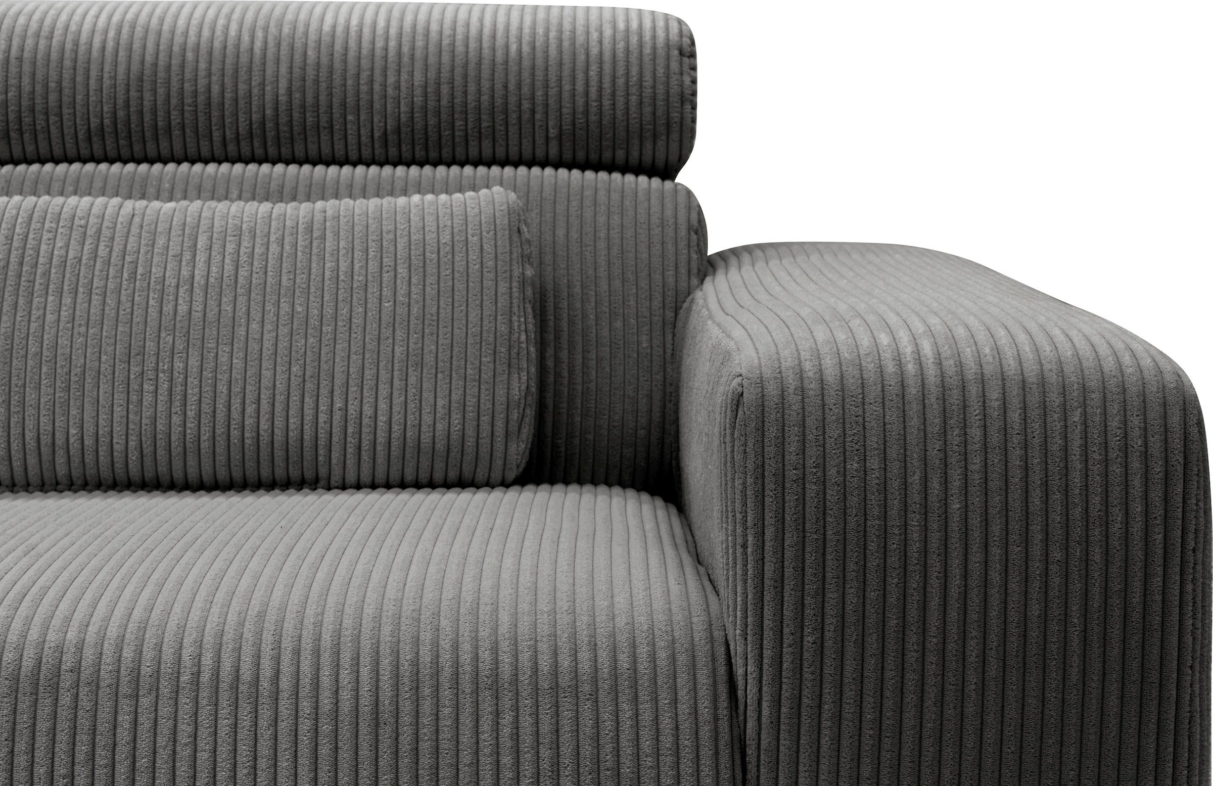 DOMO collection Ecksofa »Brandon B/T: 289/177 cm, belastbar bis 140kg/ Sitz, L-Form«, ohne Sitztiefenverstellung, Cord, grau