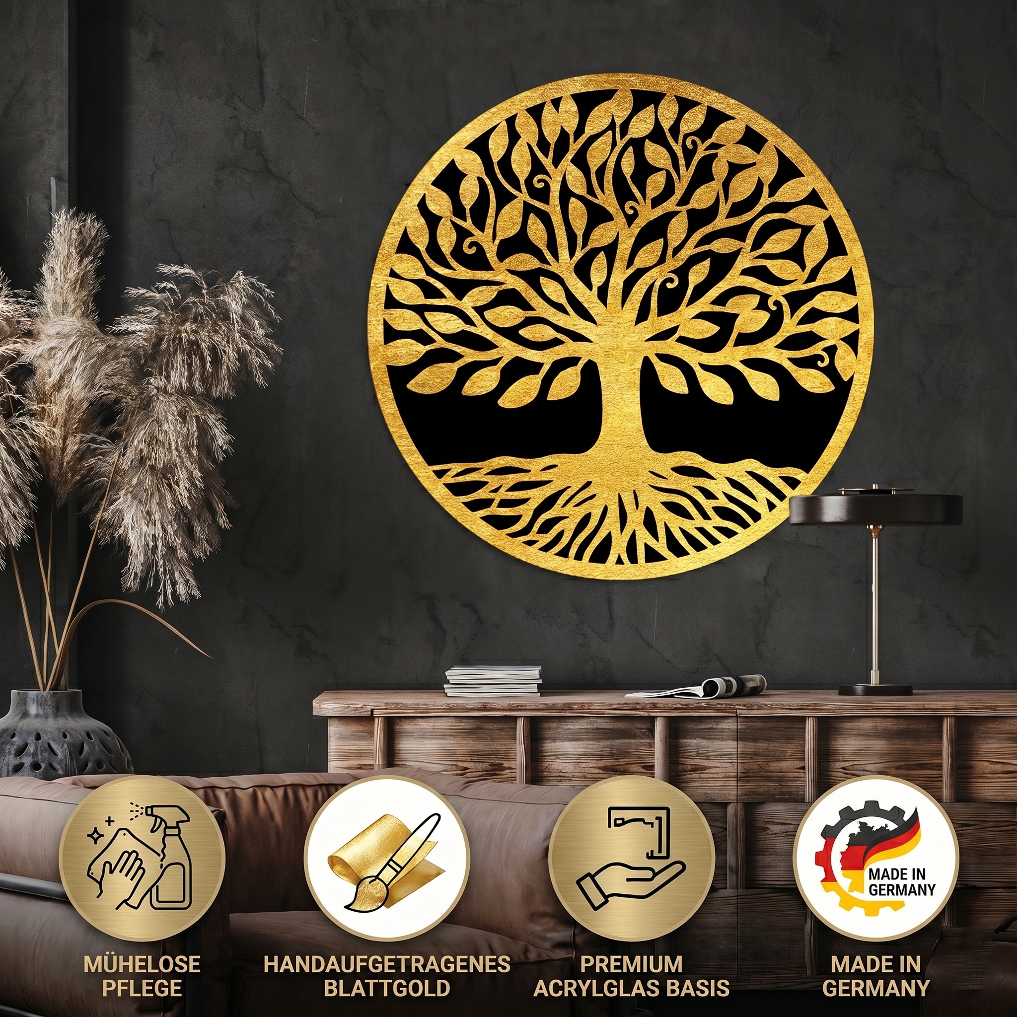 OTTO home Wandbild »Goldbild Lebensbaum 3er Set, 100x70cm inkl. rückseitiger Aufhängung« Baum | Baumbilder | Wald 1 Stk. tlg. Lebensbaum-Wandbilder mit handveredelten Blattgold-Applikationen
