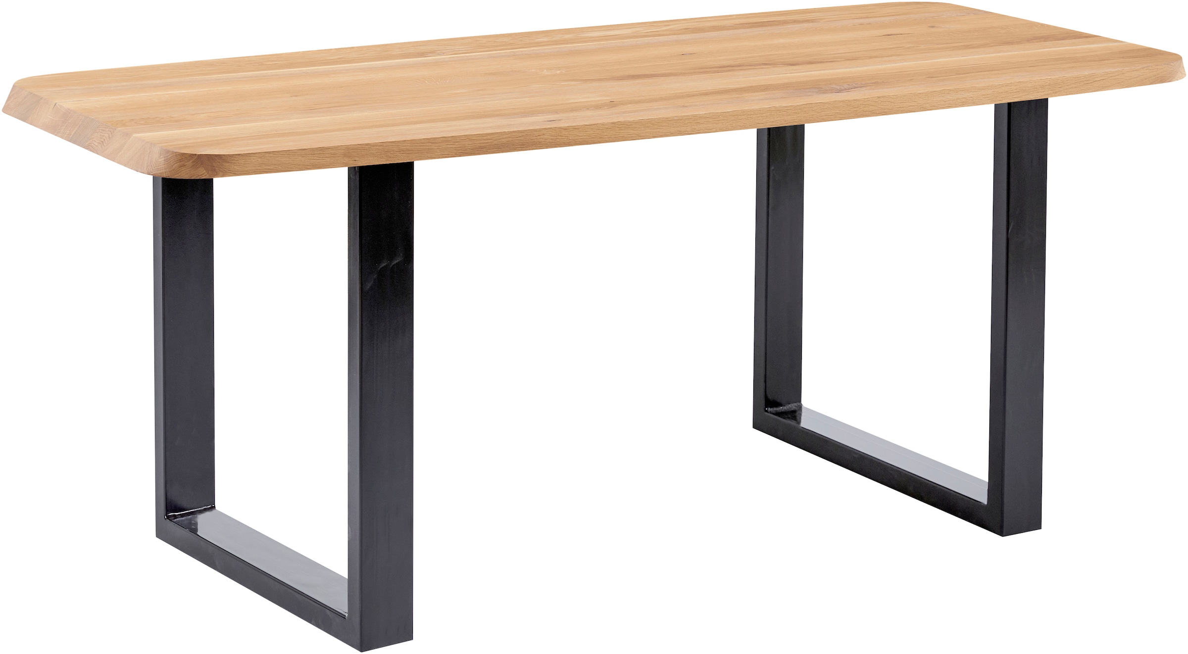 massivline&more Esstisch "Porto, Vierfußtisch, Küchentisch, Tisch, Esstisch, Holztisch" 2 Stk. tlg. Platte massiv, Gestell Metall pulverbeschichtet schwarz