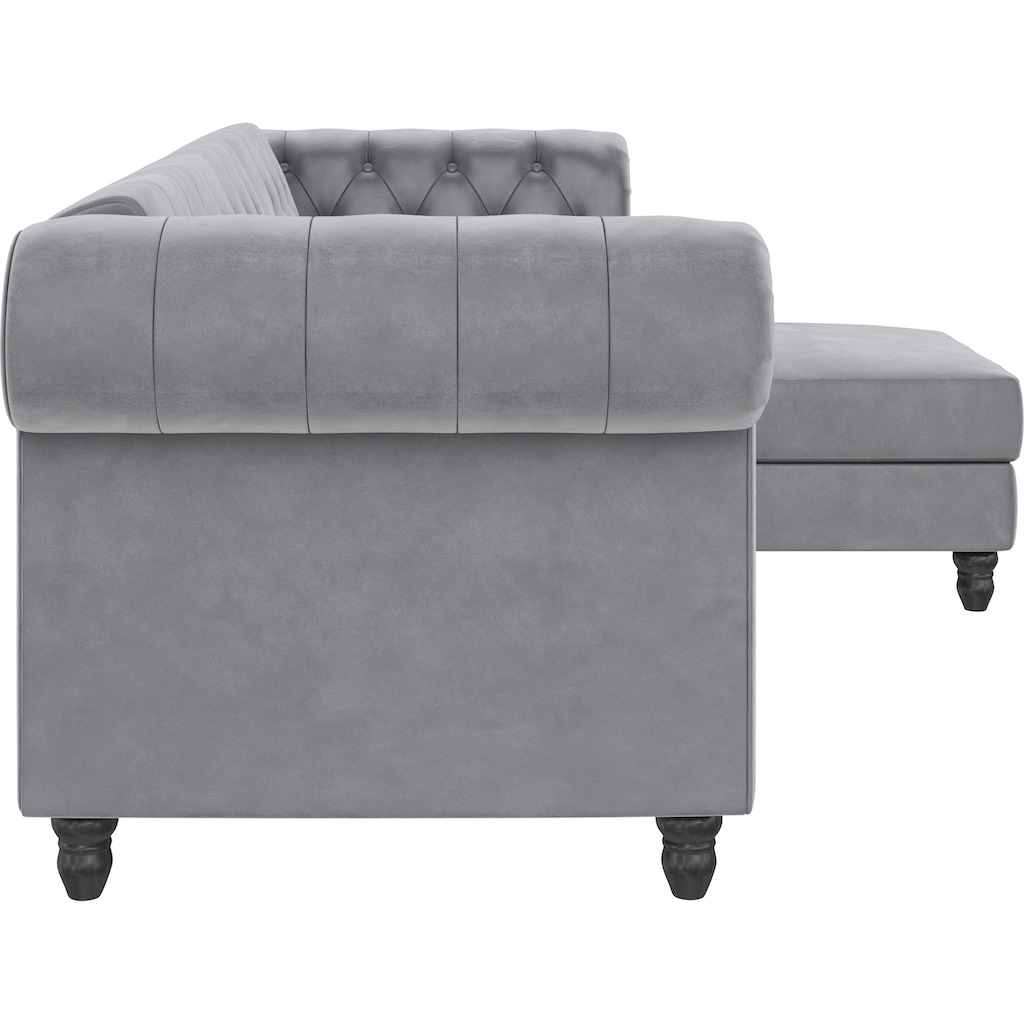 Dorel Home Ecksofa »Felix Schlafsofa 241 cm (Liegefl. 108x195 cm), Recamiere tauschbar,«, verstellb. Rückenlehne, Sitzhöhe 46cm, Velours, Kunstleder, Vintage