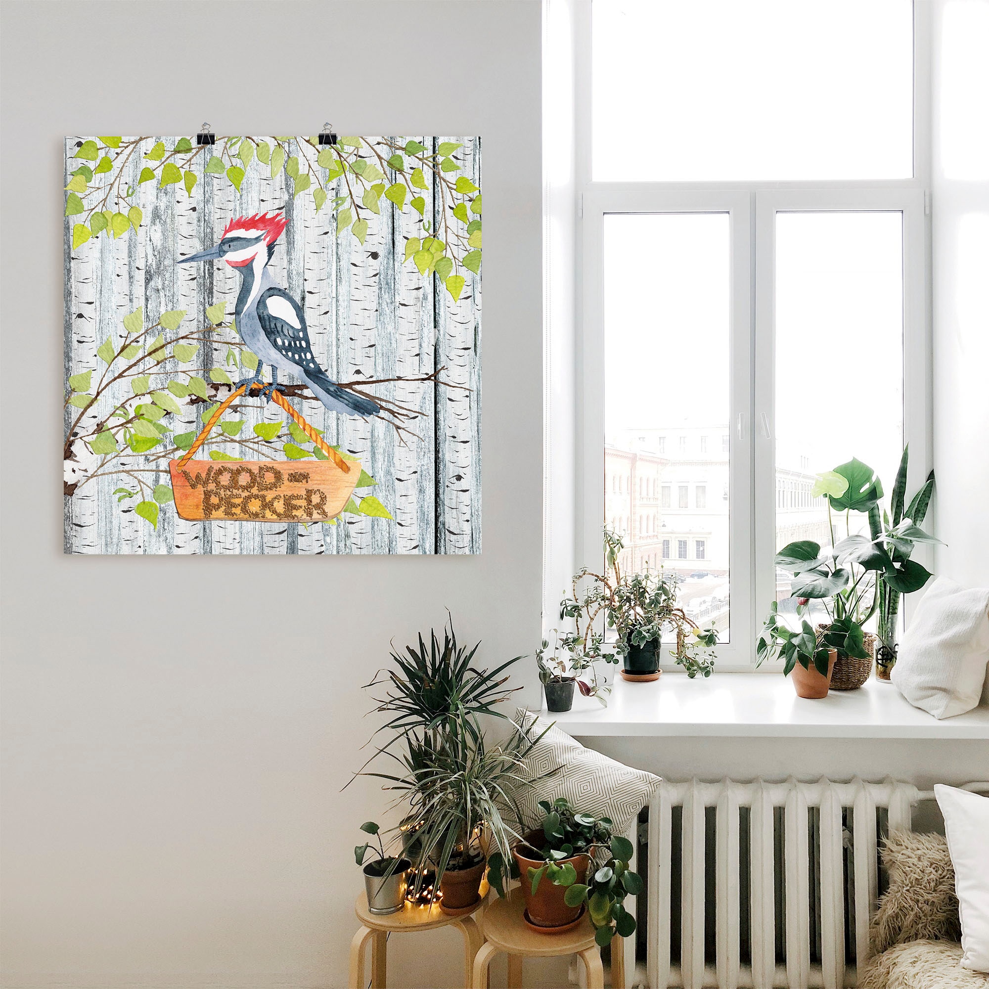 Artland Wandbild »Waldfreunde- der laute Specht«, Tiere, (1 St.), als Alubild, Leinwandbild, Wandaufkleber oder Poster in versch. Größen