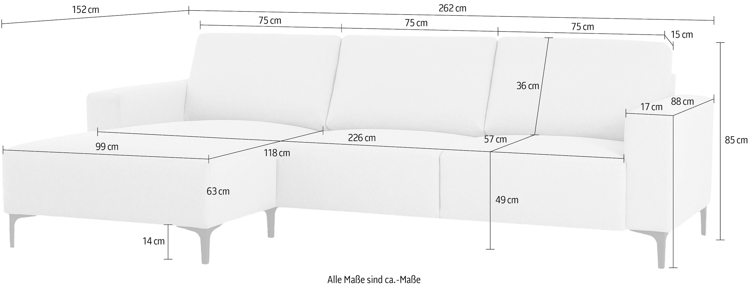 Home affaire Ecksofa »Tournon, L-Form, Breite 262 cm, Webstoff, Chenille«, Designsofa im nordischen Stil, Wellenunterfederung, Metallfüße