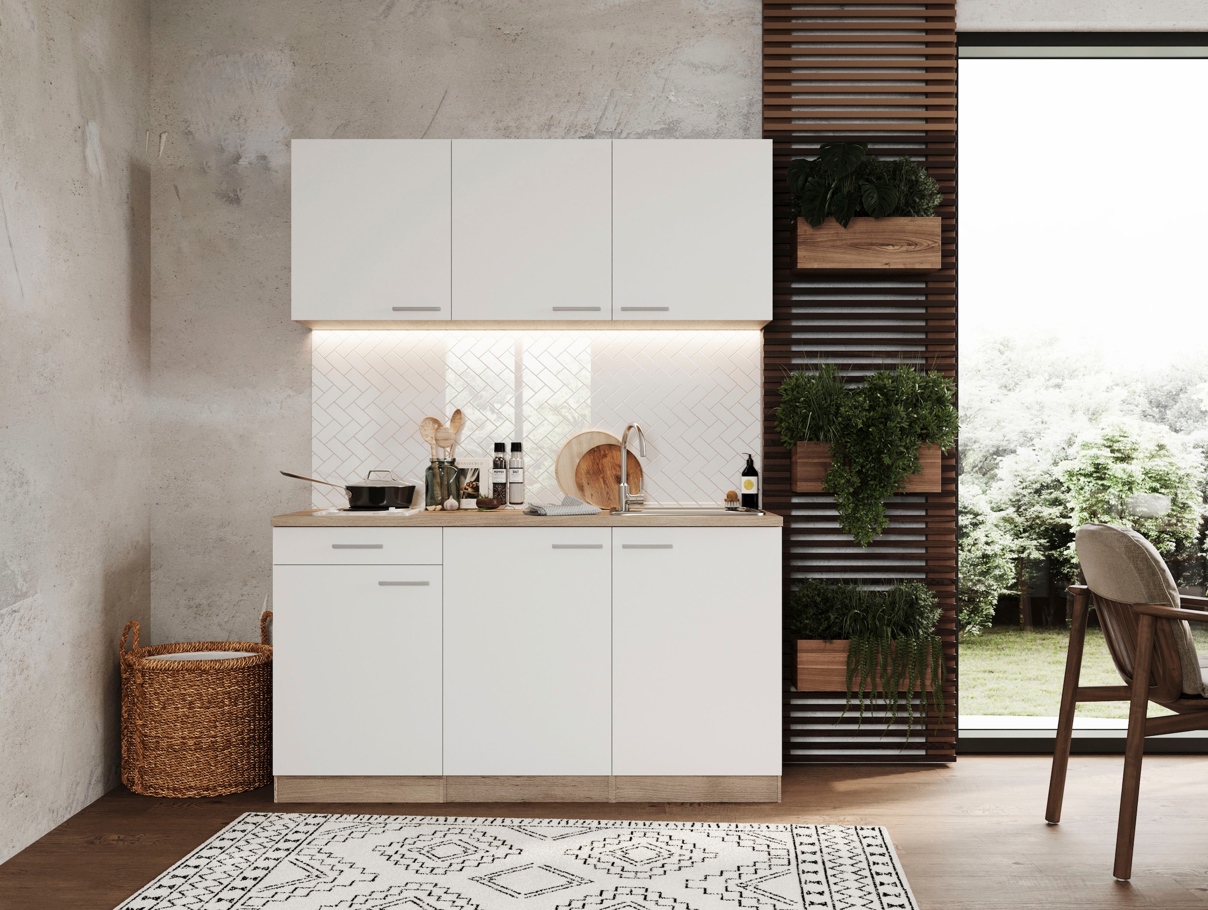 RESPEKTA Pantryküche »Luis, Duo Kochfeld, wahlweise mit Mikrowelle, Korpus Eiche Sägerau,« Breite 150 cm, in exclusiver Konfiguration für OTTO