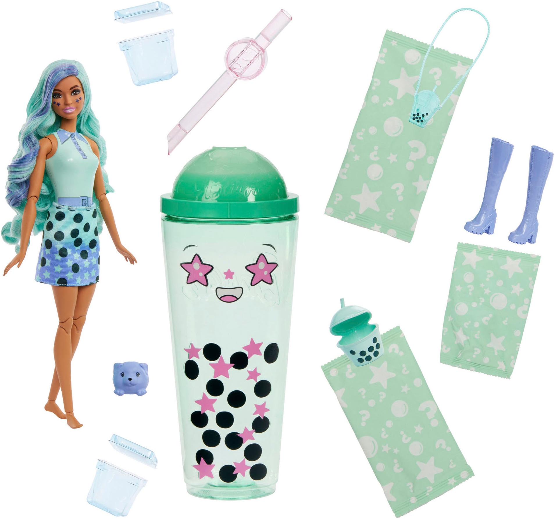 Barbie Anziehpuppe »Pop Reveal Bubble Tea Serie mit duftender Green-Tea-Modepuppe«, mit Farbwechseleffekten