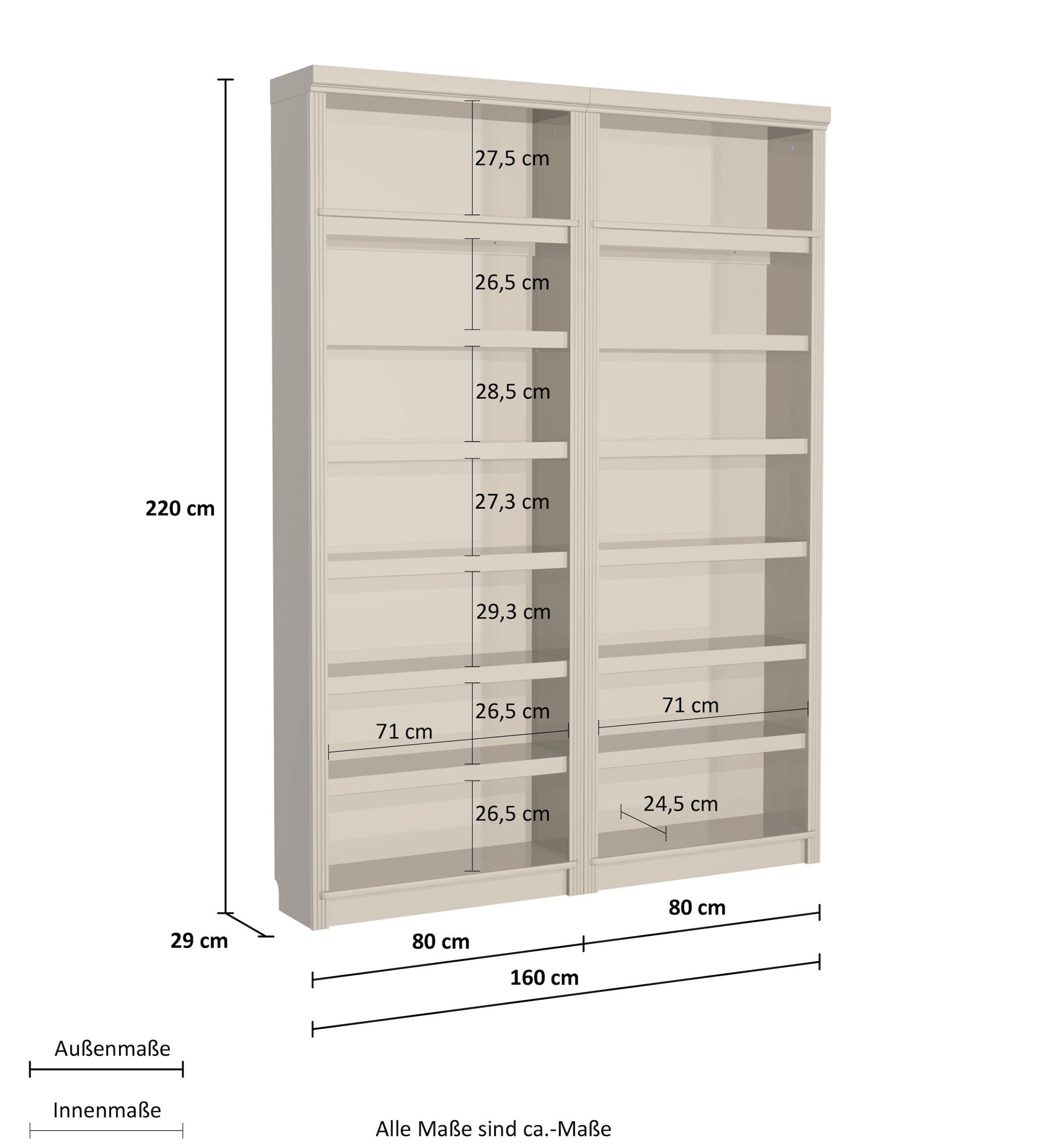 Home affaire Bibliothek »Soeren«, (2 St.), Mit viel Stauraum