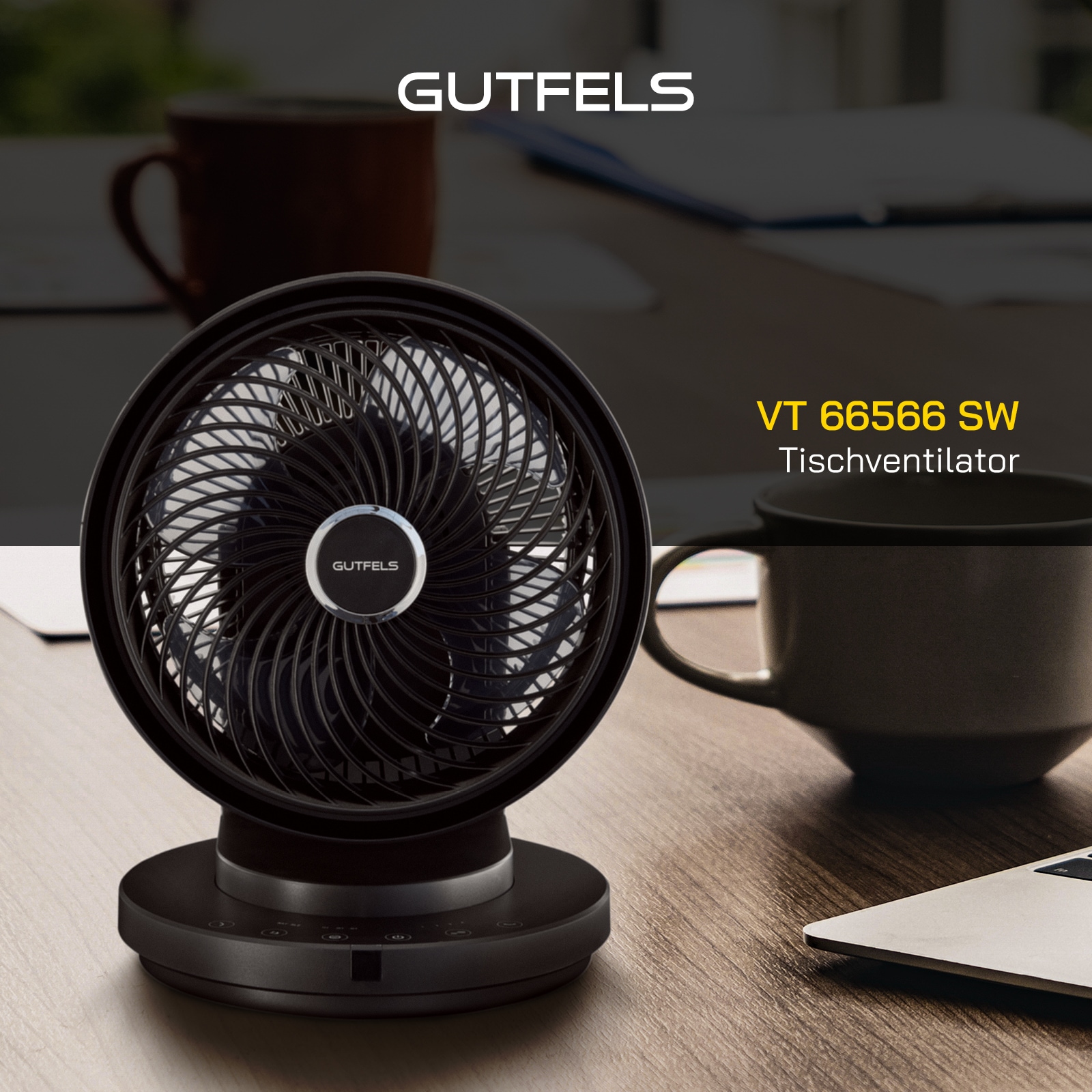 Gutfels Tischventilator »VT 66566 sw«, LED Key Touch Control & Fernbedienung, 7 Stunden Timer, 60 W Leistung