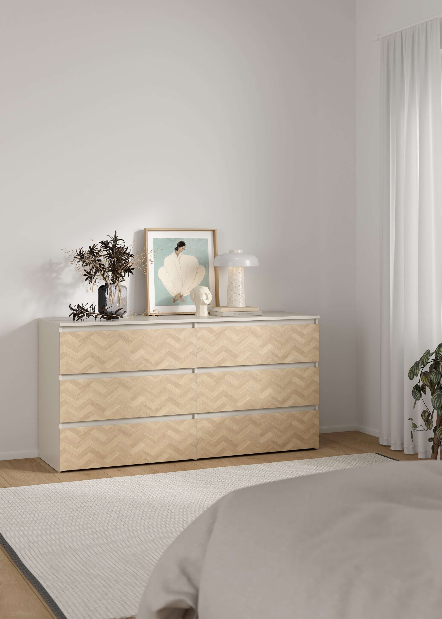 Home affaire Kommode »Maise in Holzoptik mit elegantem Fischgrätmuster« Fischgrätdekorfronten für einen modernen Wohnstil