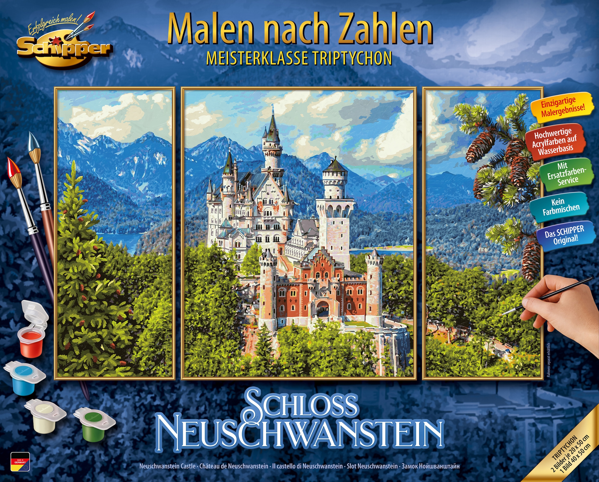 Schipper Malen nach Zahlen »Meisterklasse Schloss in Triptychon - Neuschwanstein«, Germany Made bei