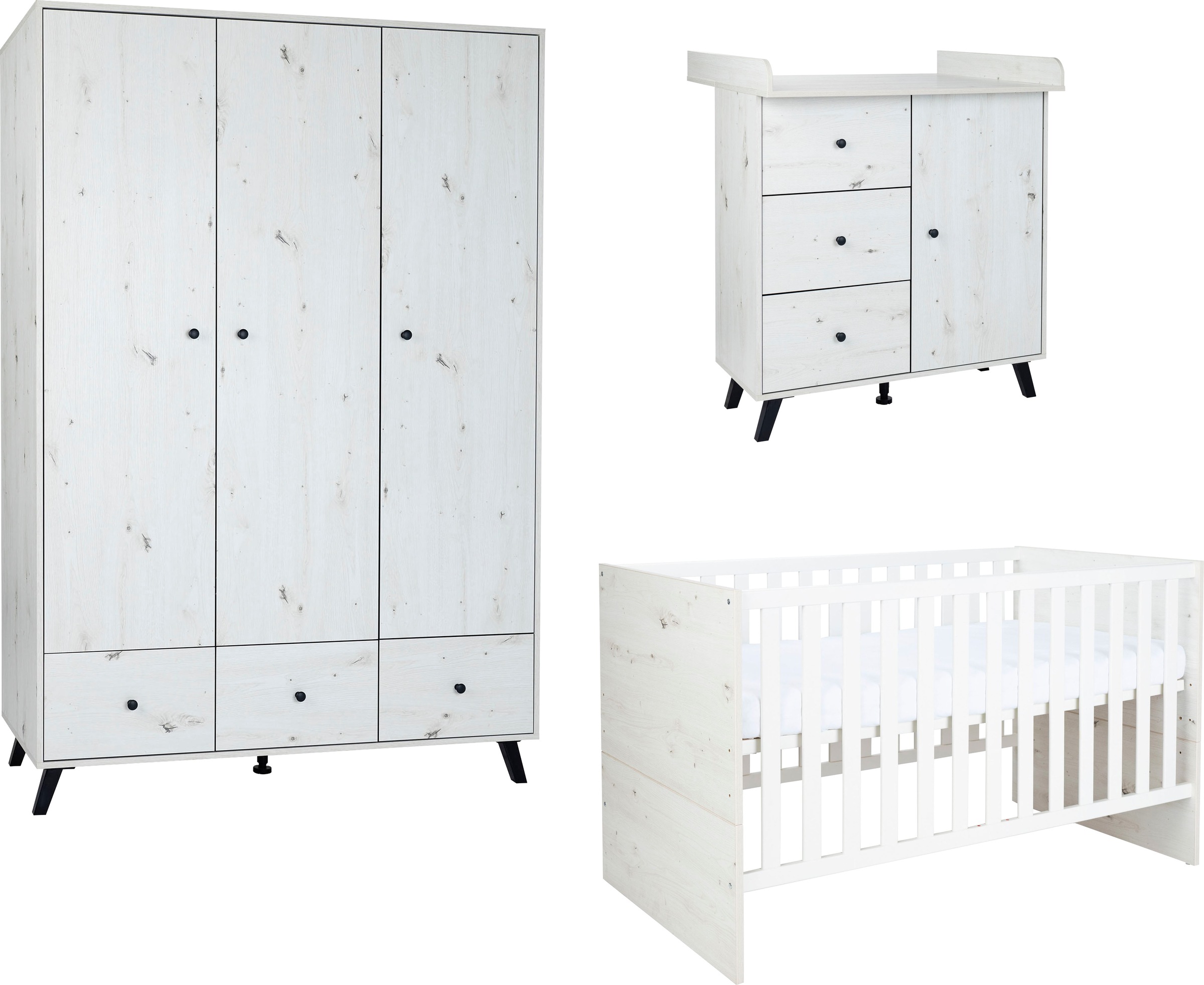 arthur berndt Babyzimmer-Komplettset »Babyzimmer Set »Lavea« 3-teilig«, (Set, Babymöbel-Set »Lavea«: Kleiderschrank, Kinderbett und Wickelkommode)