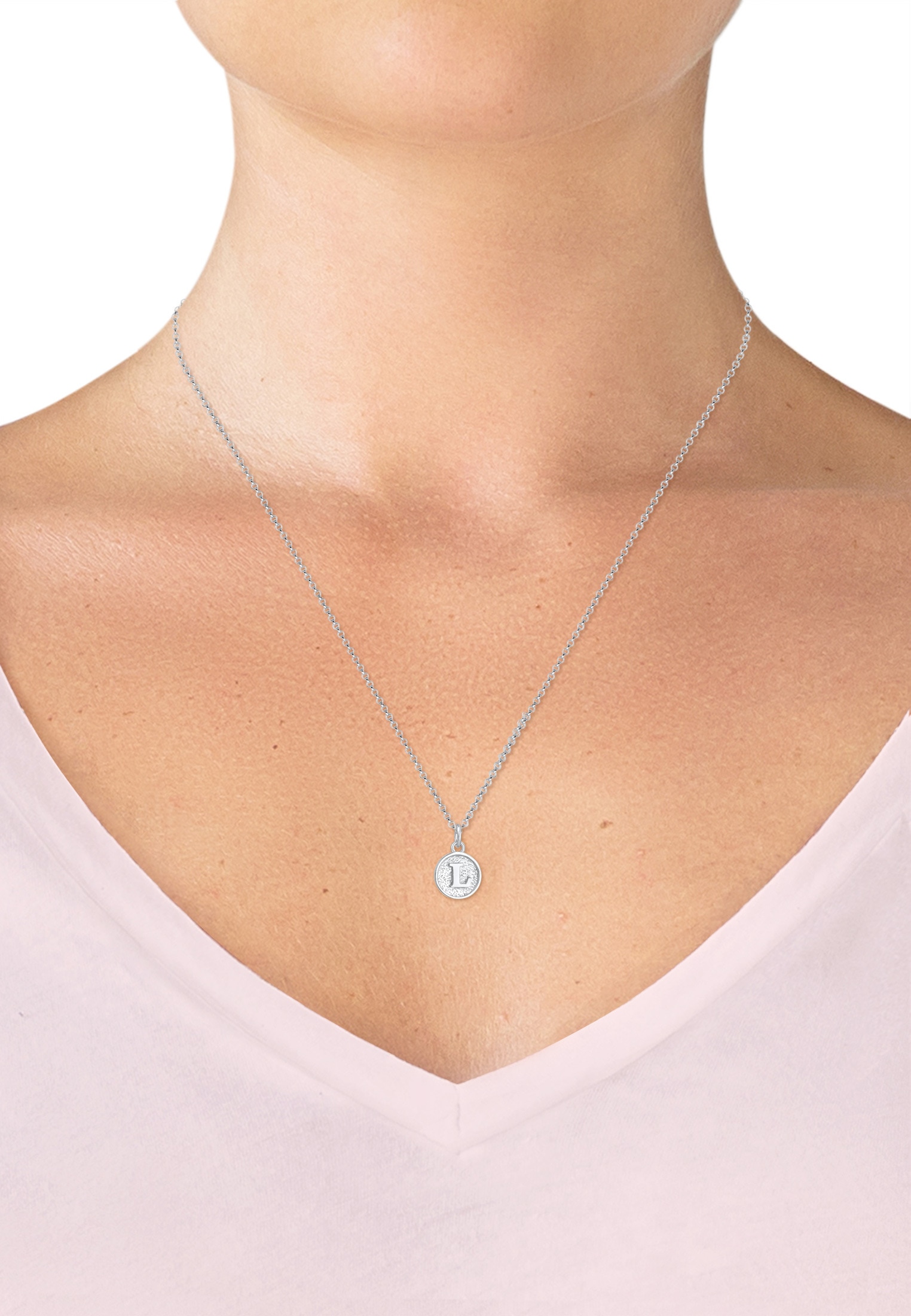 Elli Kette mit Anhänger »Halskette Plättchen Vintage Buchstabe L Initialen 925 Sterling Silber«