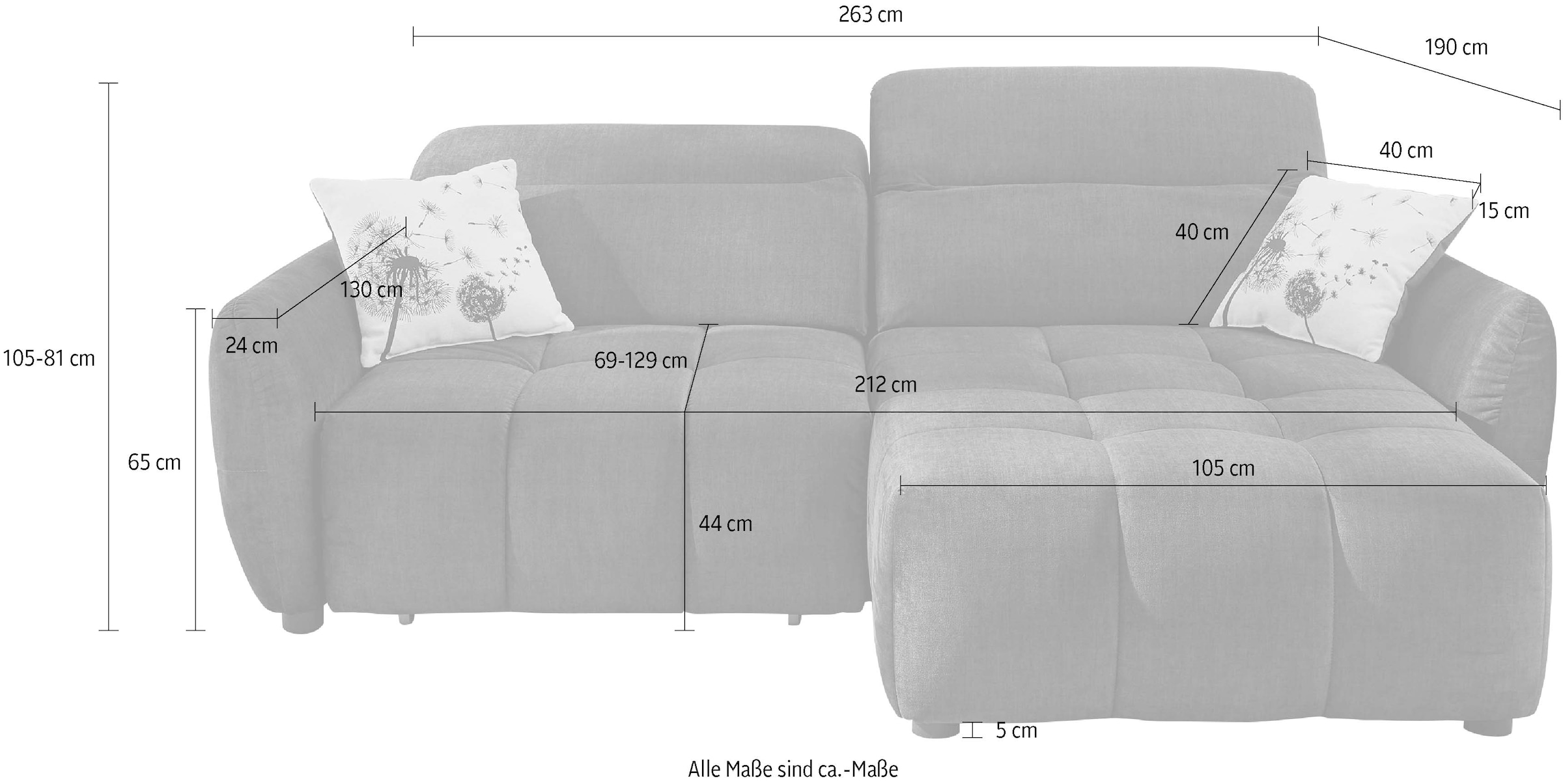 Jockenhöfer Gruppe Ecksofa »Zoom, L-Form, 140kg Belastbarkeit je Sitzplatz«, 60cm elektromotorische Sitztiefenverstellung,USB-Ladeports,Kopfstützen
