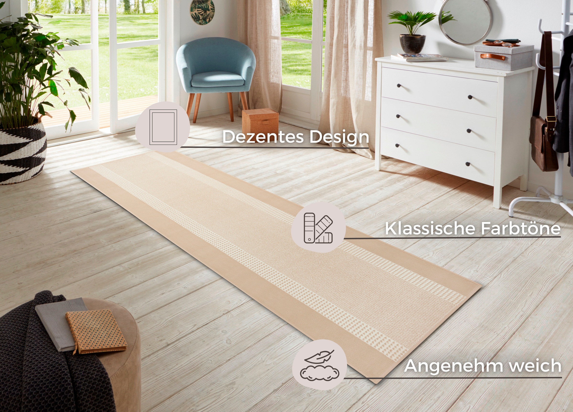 HANSE Home Teppich »Band«, rechteckig, 9 mm Höhe, Kurzflor, weich, Läufer Größen, Wohnzimmer, Schlafzimmer, Esszimmer