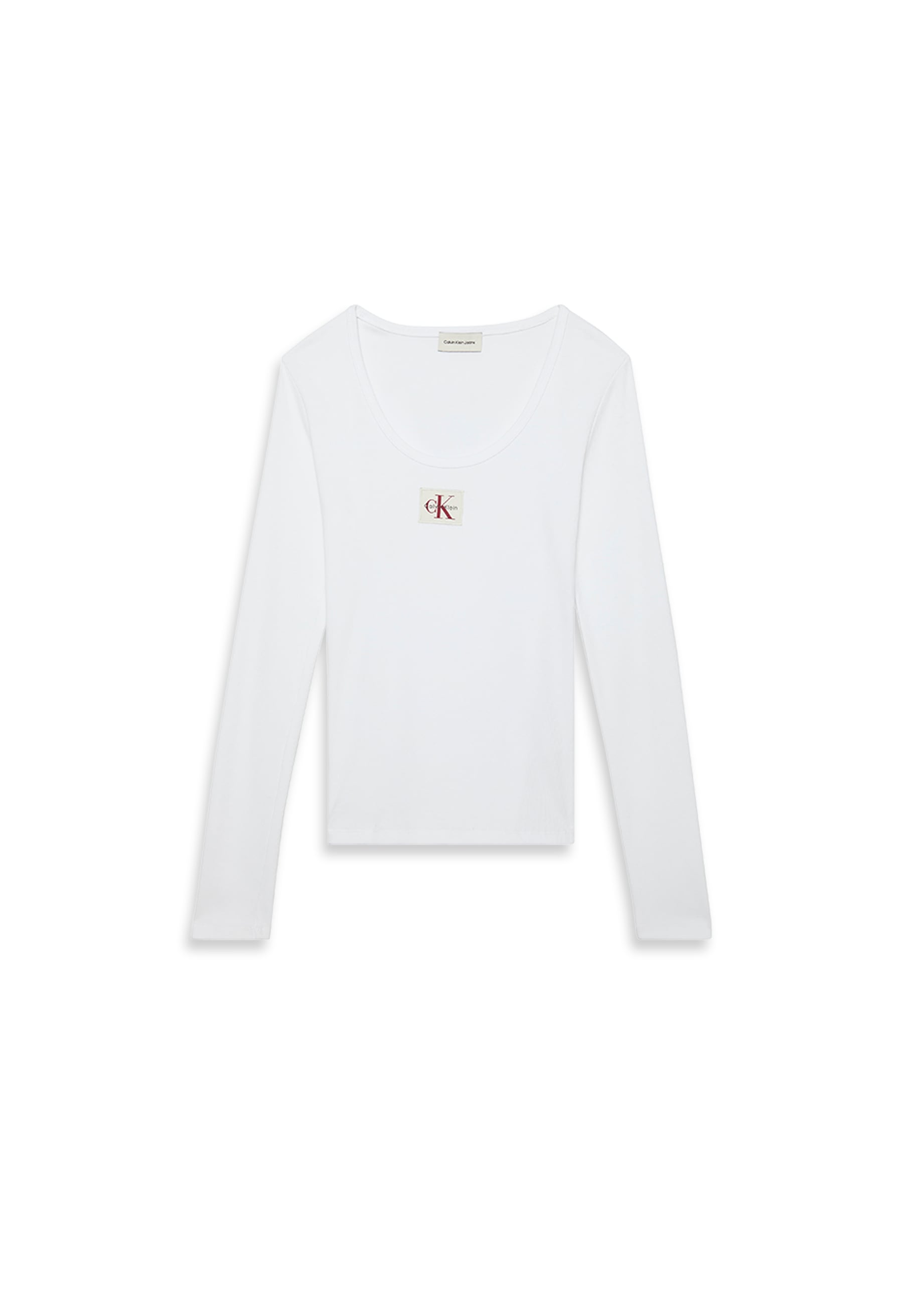 Calvin Klein Jeans Langarmshirt »LS WOVEN LABEL 2X2 RIB SCOOP NEC«, Mit Rundhalsausschnitt, regular fit