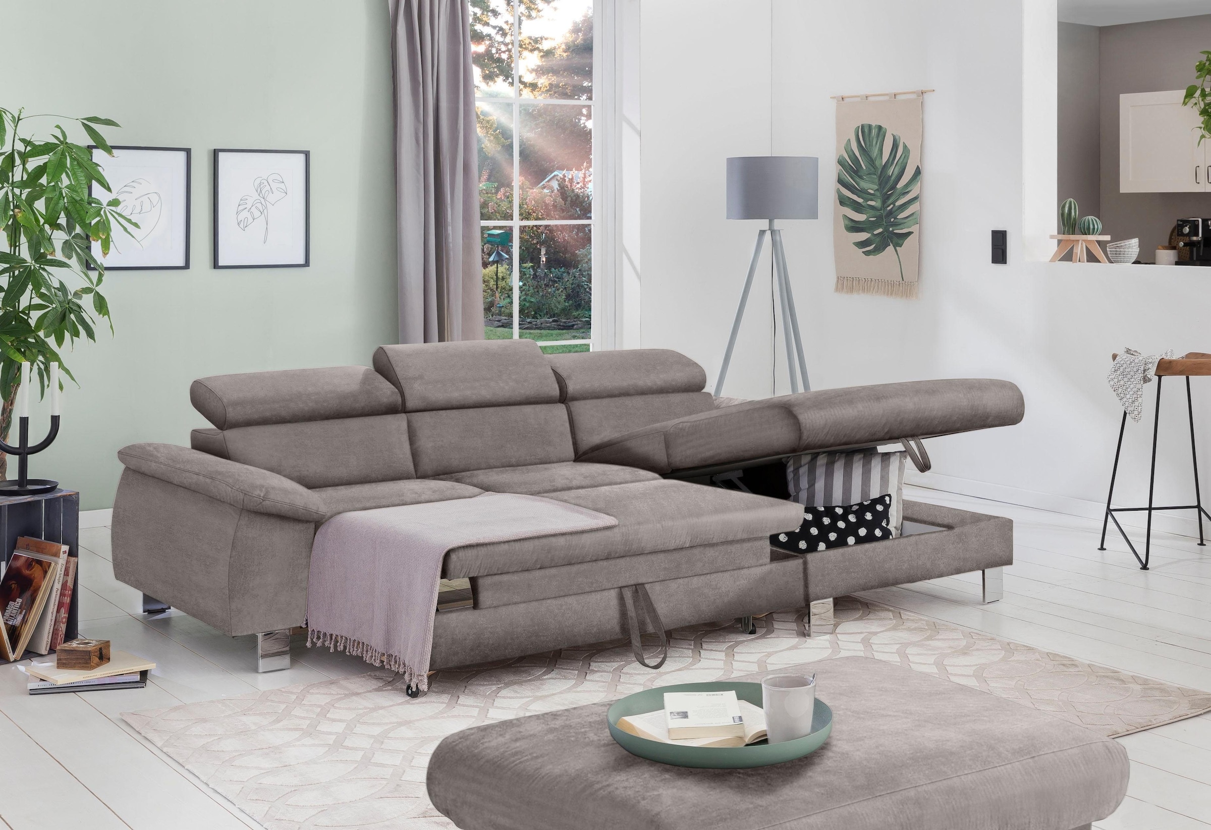 COTTA Ecksofa Komaris, Ecksofa, wahlweise mit RGB-LED-Beleuchtung und Bettfunktion/Bettkasten