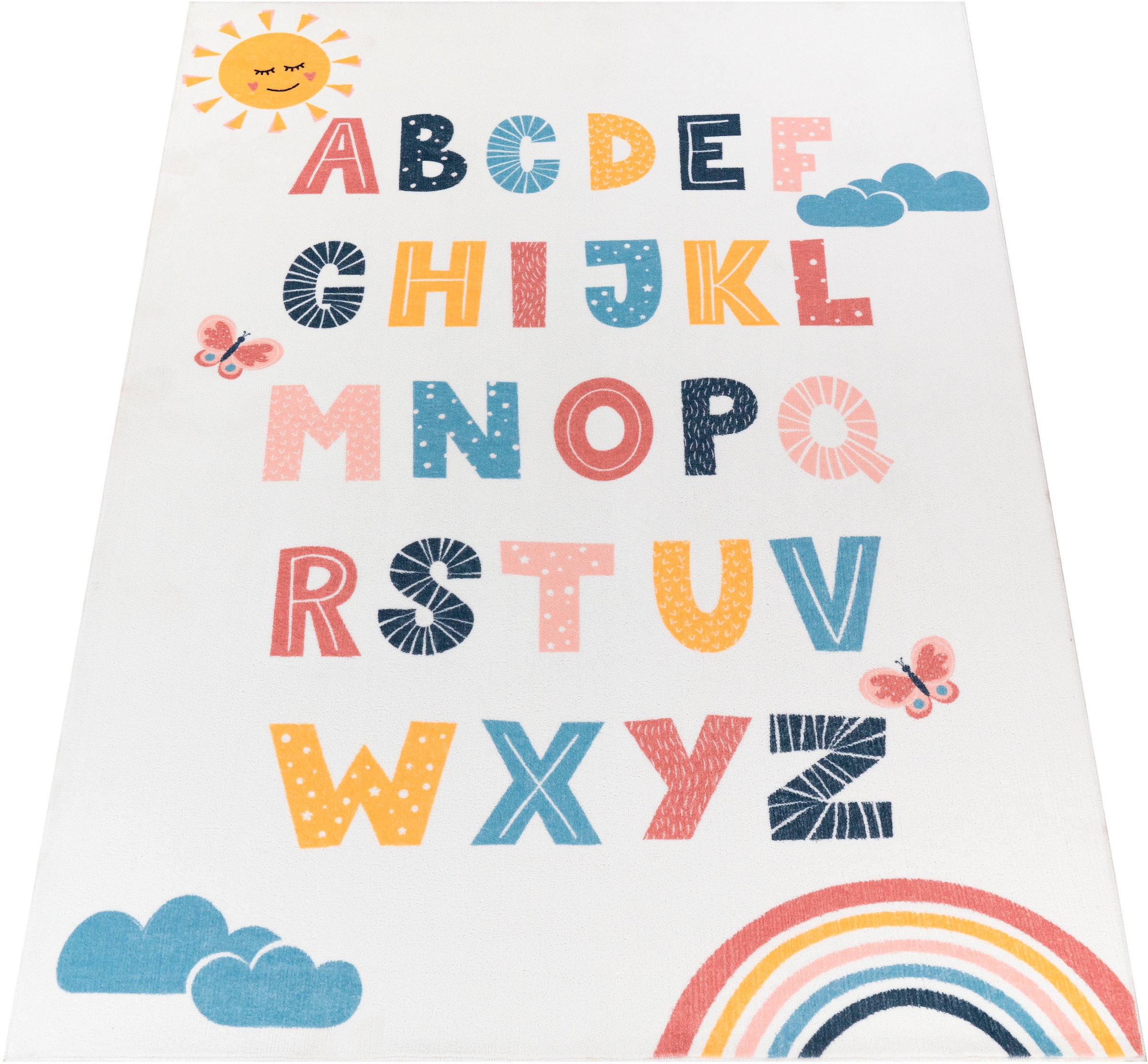 Paco Home Kinderteppich »Eliz 394«, rechteckig, Kurzflor, Spielteppich, Motiv Alphabet & Regenbogen