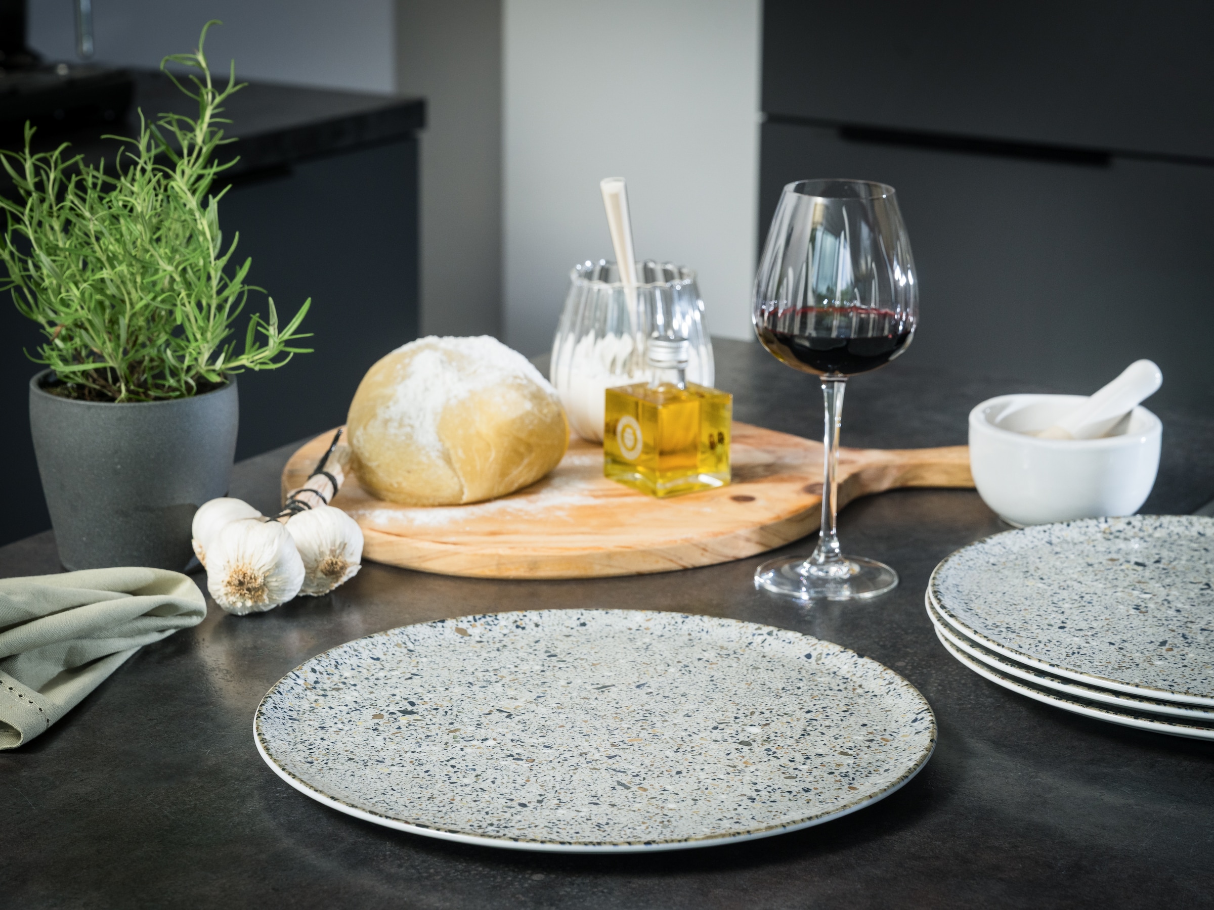 CreaTable Pizzateller »Stone Collection Genua, Teller Set, 4-tlg.« Italienische Eleganz, Vielseitig einsetzbar