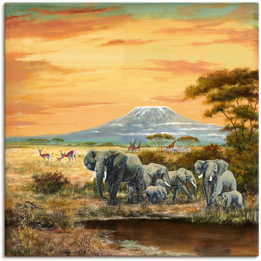 Artland Wandbild »Afrikalandschaft mit Elefanten«, Wildtiere, (1 St.)