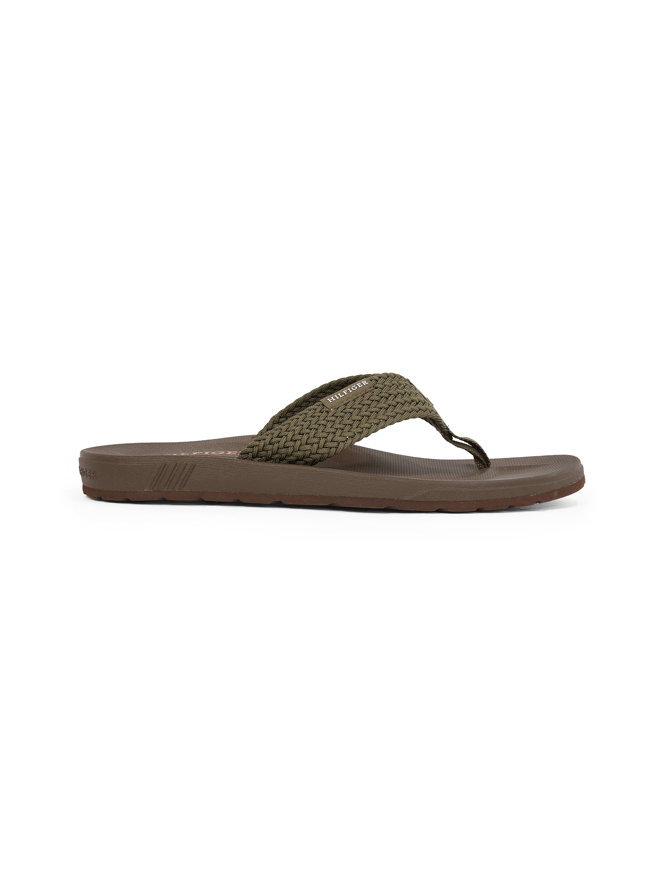 Tommy Hilfiger Zehentrenner »MOLDED HILFIGER WEB BEACH SANDAL«, Sommerschuh, Flats, Strandschuh mit seitlichem Logoschriftzug