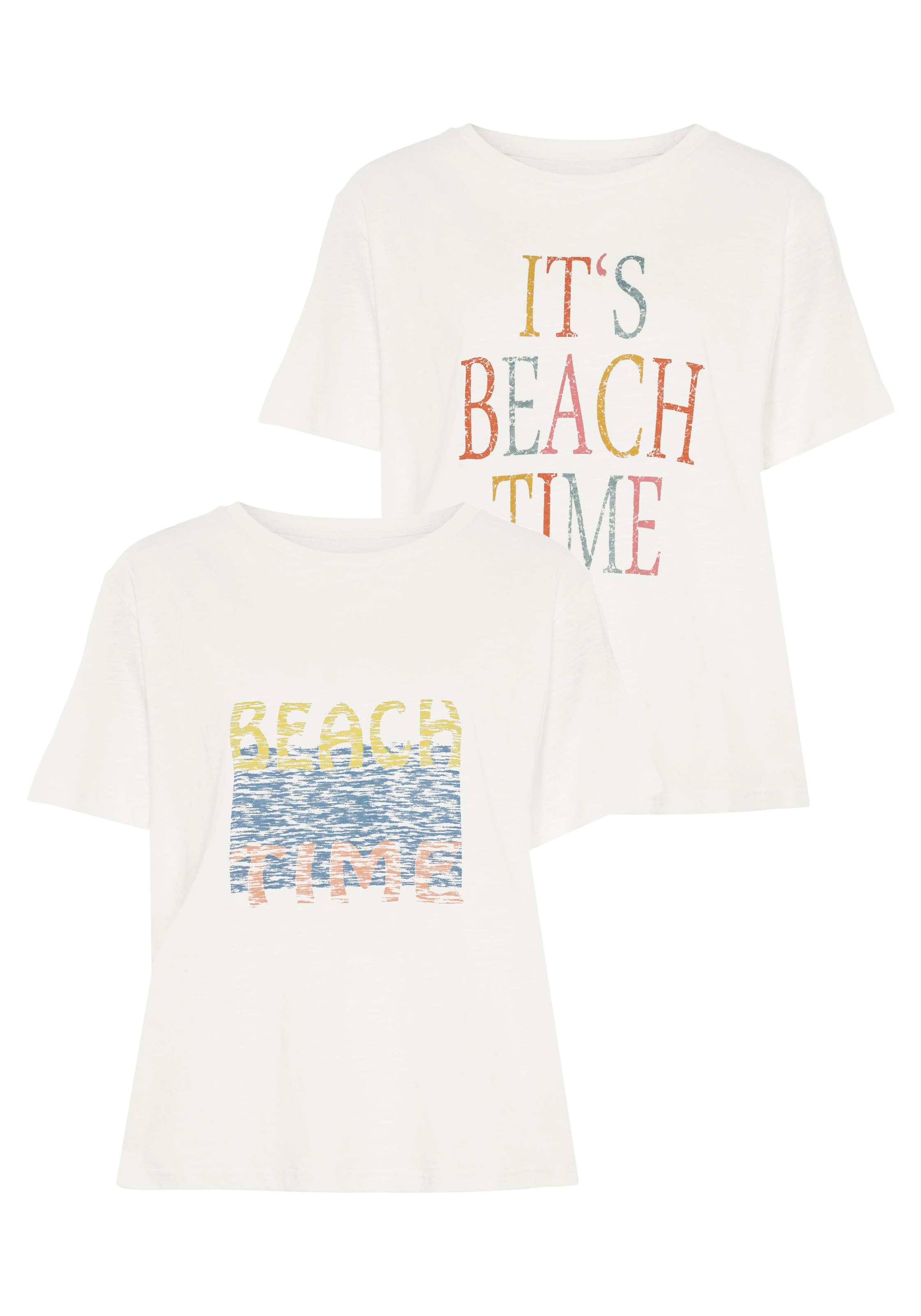 Beachtime T-Shirt, (Packung, 2 tlg.), mit zwei verschiedenen Drucken online  bei UNIVERSAL
