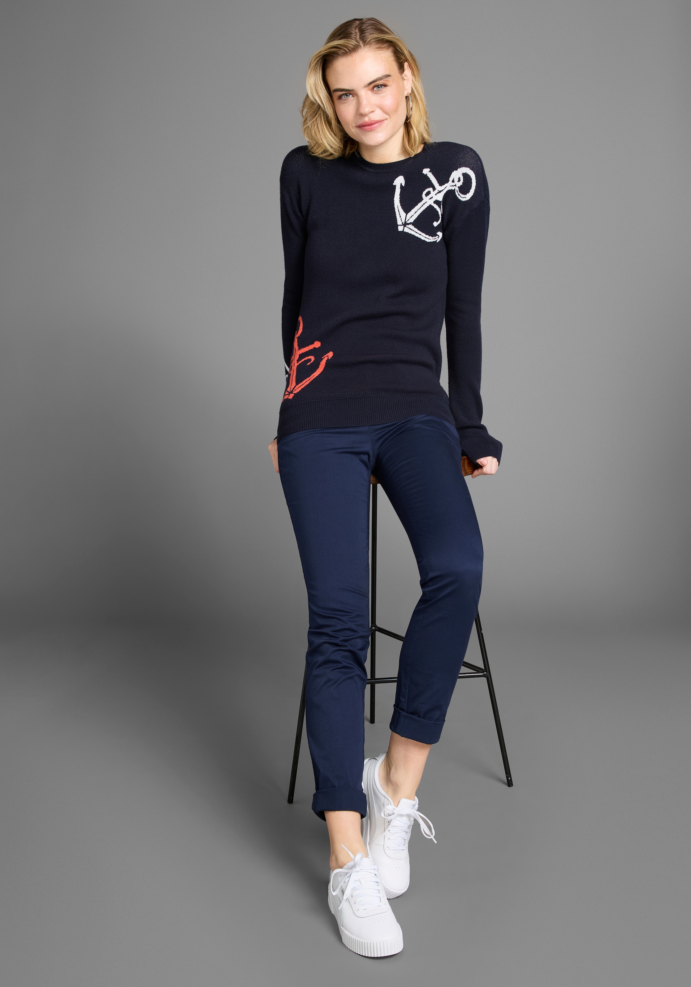 DELMAO Jacquardpullover »Anker«, mit maritimen Motiv