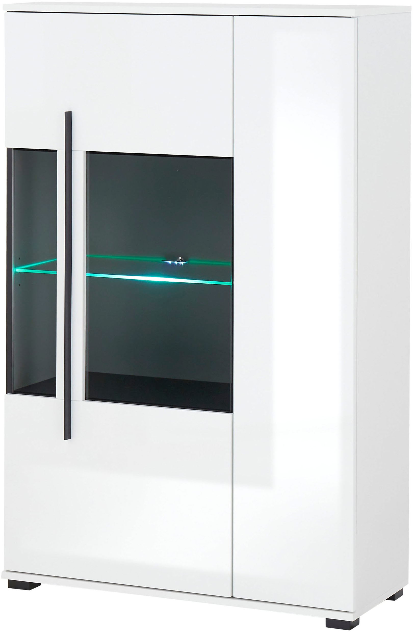 INOSIGN Vitrine »Cantara, Vitrinenschrank in Eiche Evoke oder weiß, Standvitrine«, schwarzer Stangengriff, ausreichend Stauraum, vielseitig einsetzbar