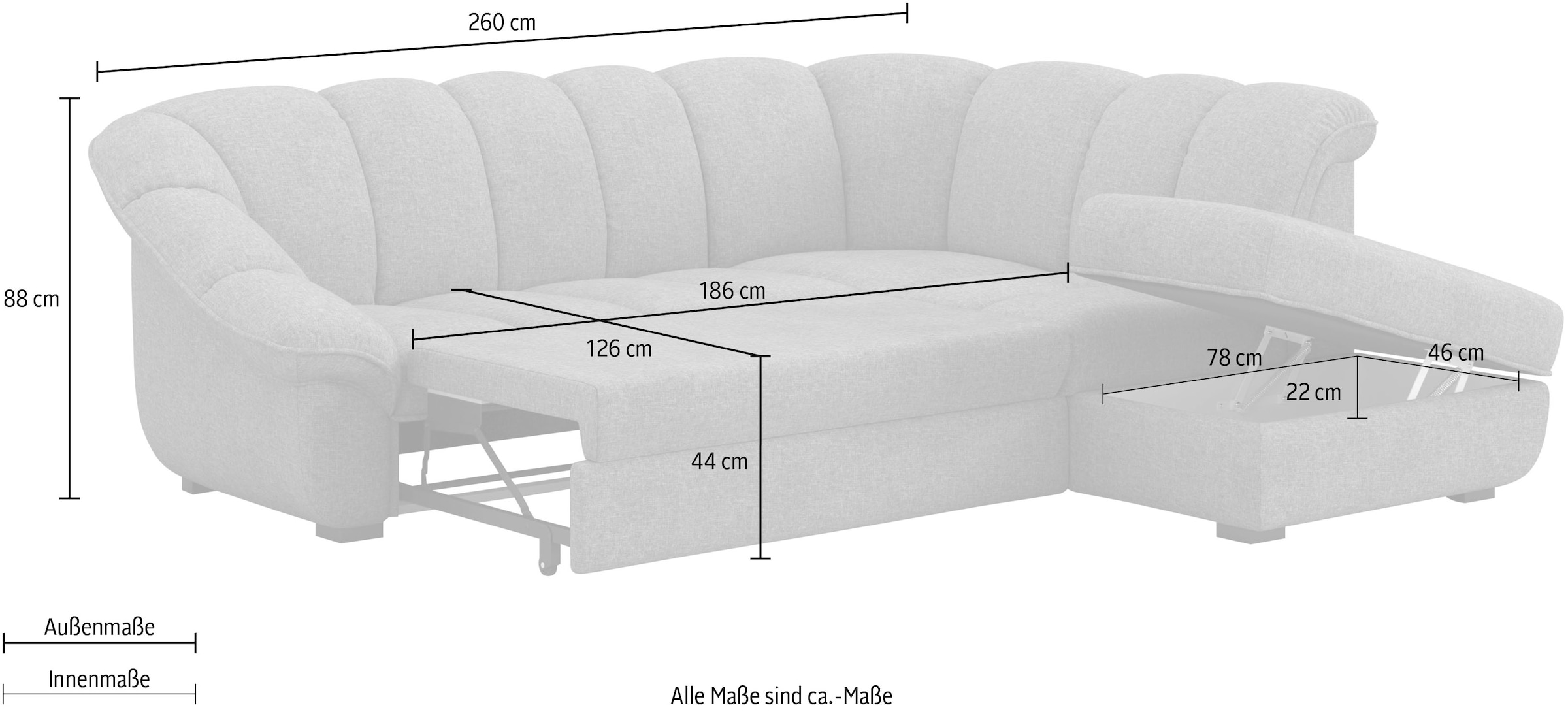 COTTA Ecksofa »Mado, Breite 260 cm« verschiedene Sofas individuell kombinierbar